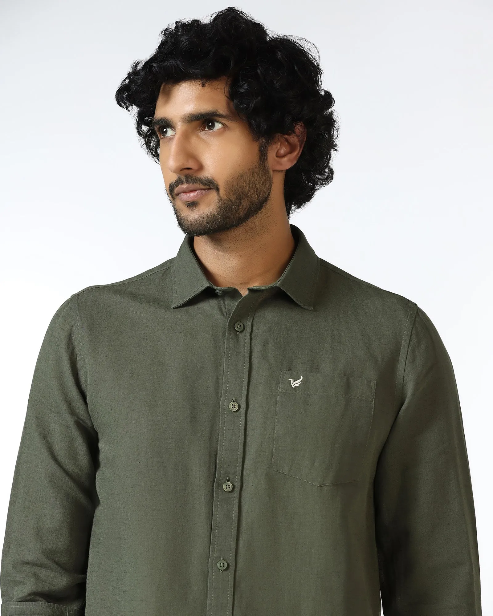 Seasonal Trend Water Repellent Finish Olive Linen Solid Shirt - Salmon