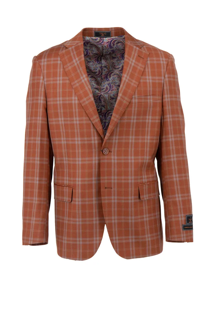 Tiglio Luxe Amber with Gray Windowpane Dolcetto Modern Fit, Pure Wool Jacket TL6340 Snap Closure System