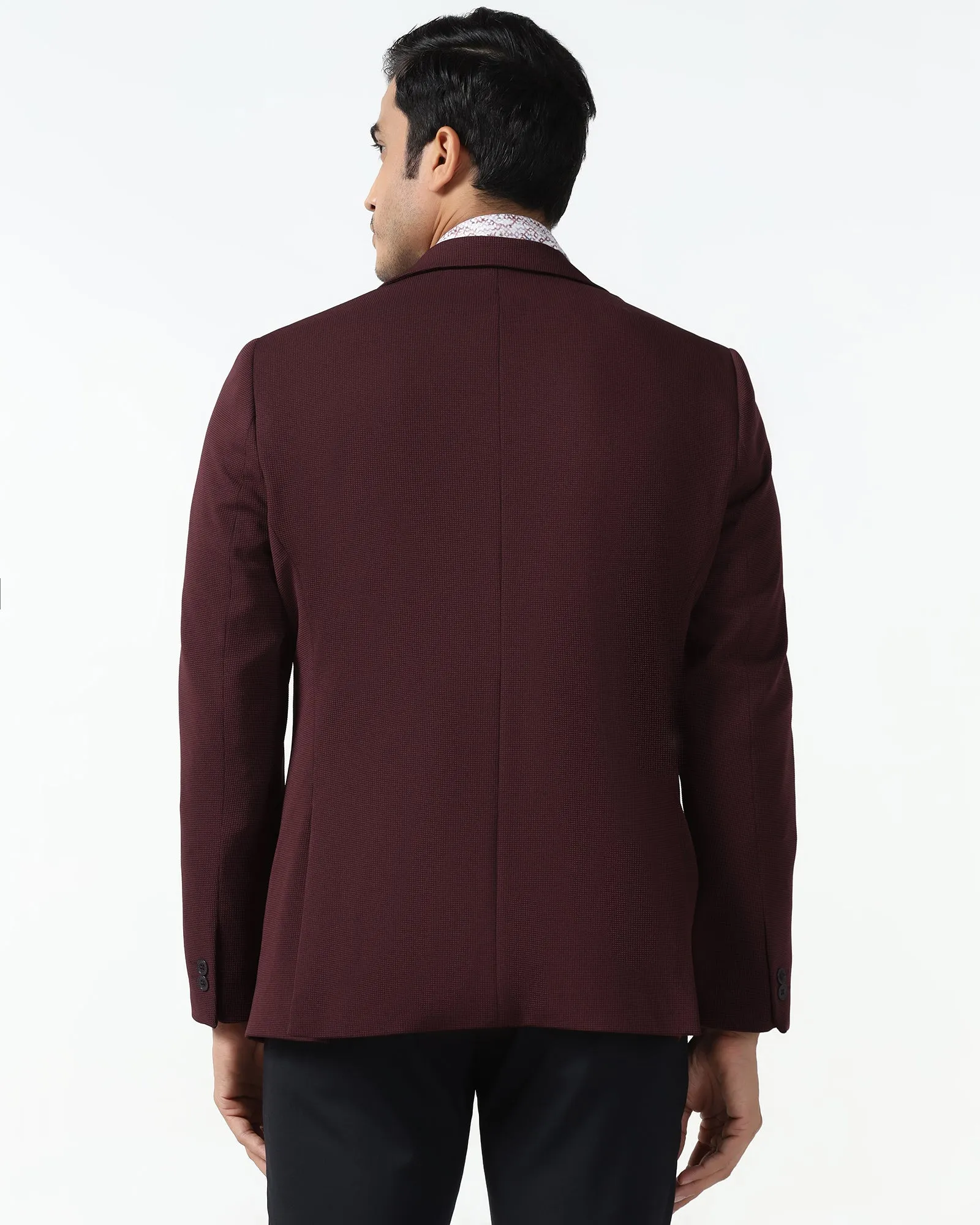 Flexible Daily Fit Formal Maroon Textured Blazer - Rismo