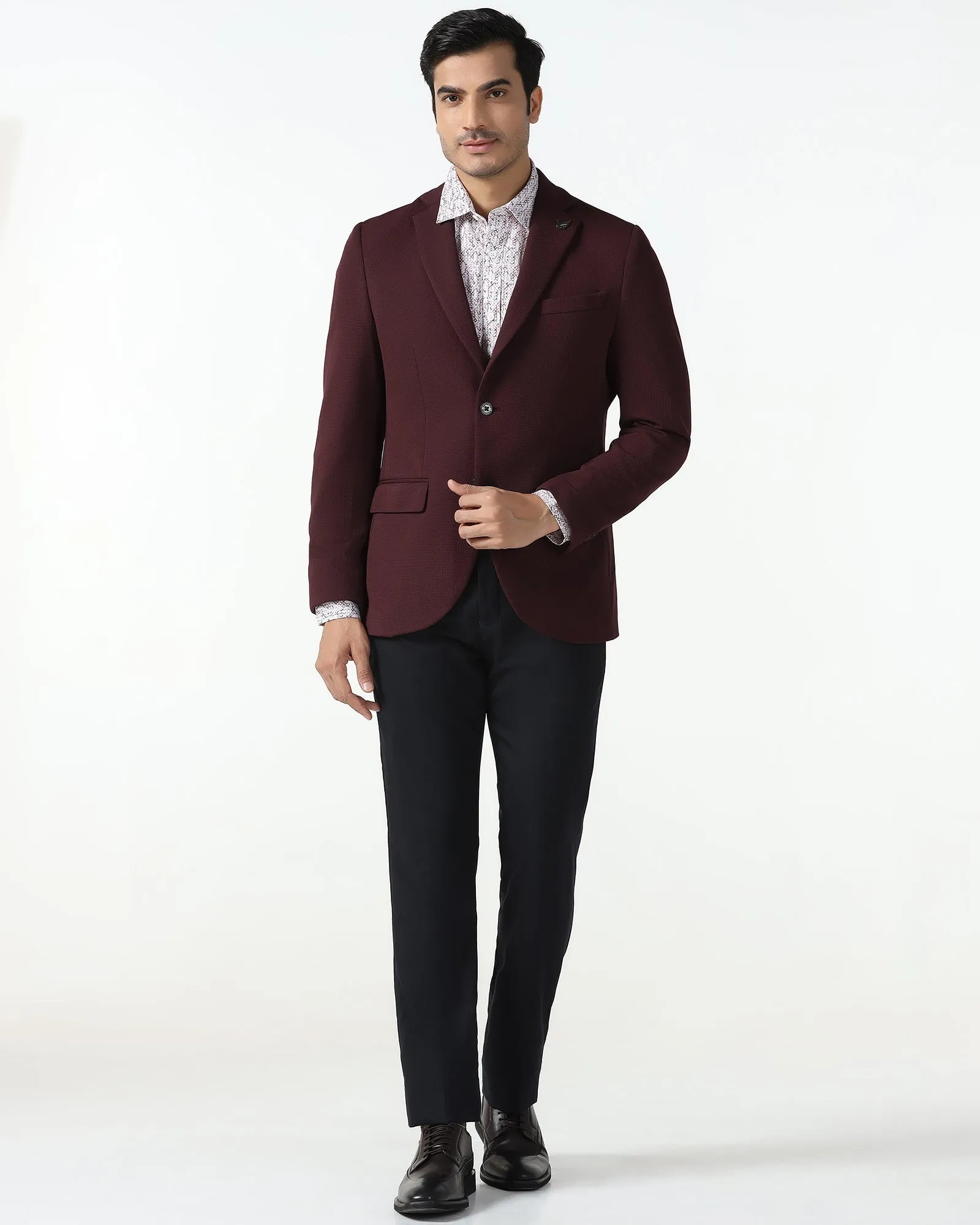 Formal Maroon Textured Blazer - Rismo Compact Packability