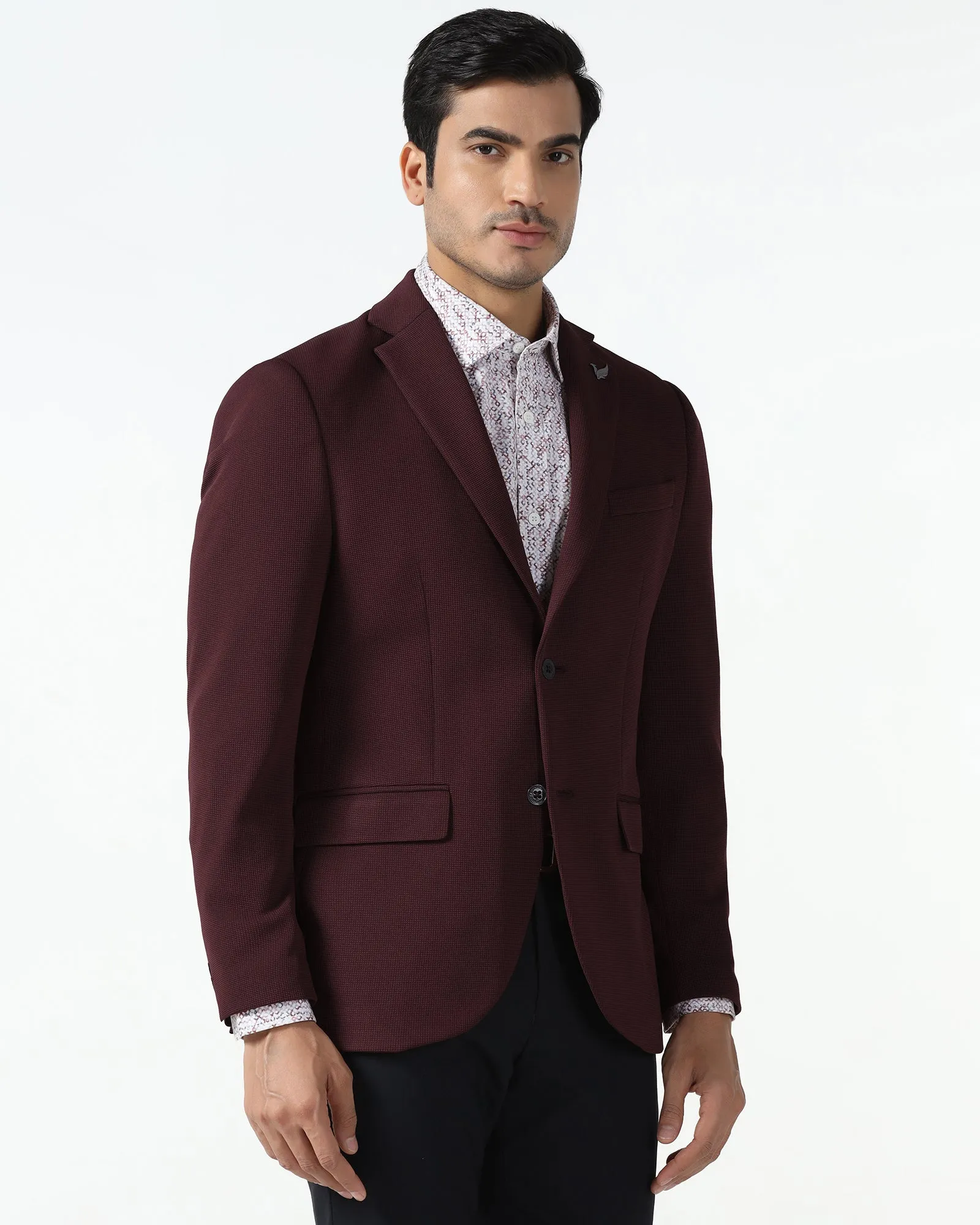 Adjustable Hemline Formal Maroon Textured Blazer - Rismo