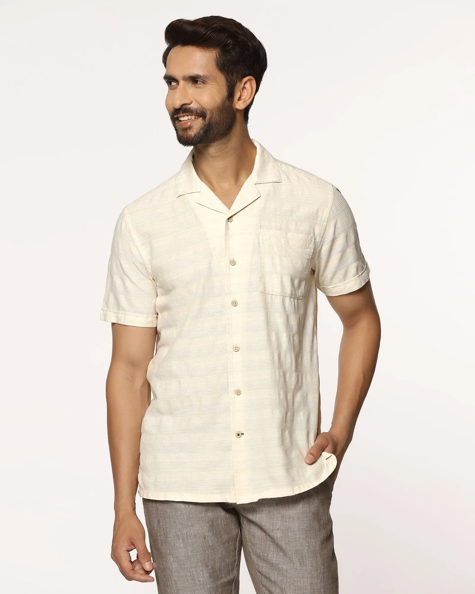 Morning Comfort Casual Half Sleeve Natural Textured Shirt - tatsuki