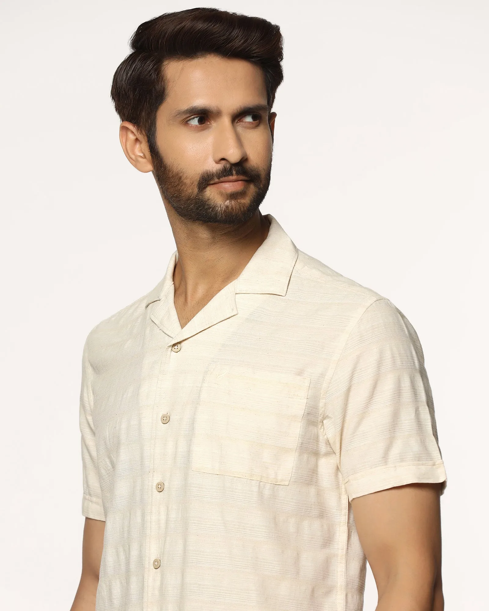 Pocket Detailing Casual Hangout Casual Half Sleeve Natural Textured Shirt - tatsuki