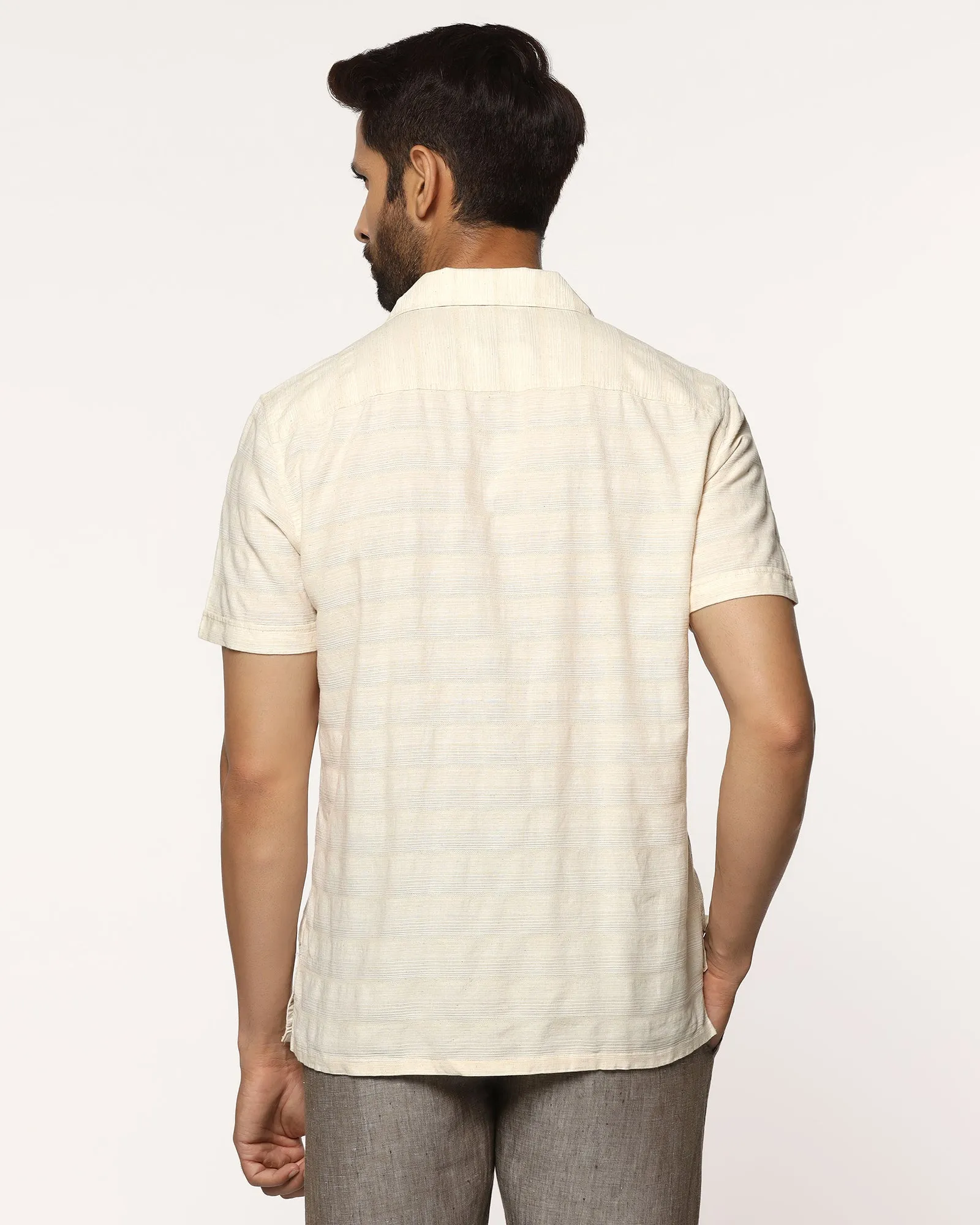 Casual Half Sleeve Natural Textured Shirt - tatsuki Earthy Palette