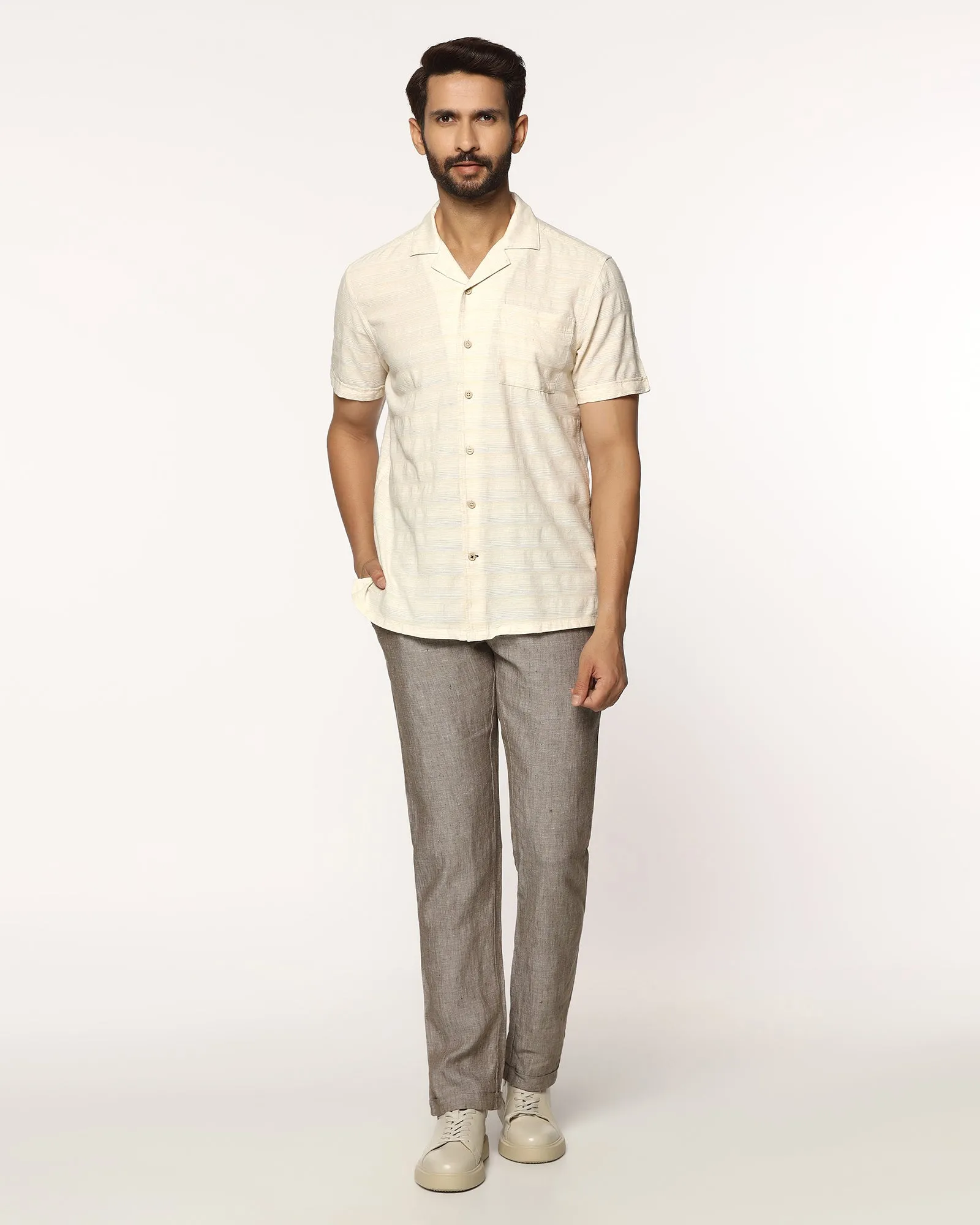 Checkered Print Casual Half Sleeve Natural Textured Shirt - tatsuki