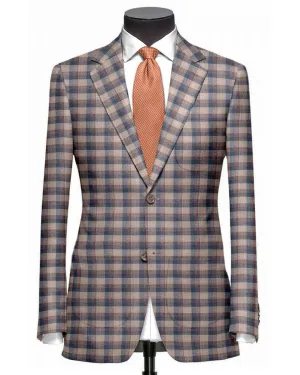 EThomas Light Peach Blue Voilet Checks  Jacket Button Closure