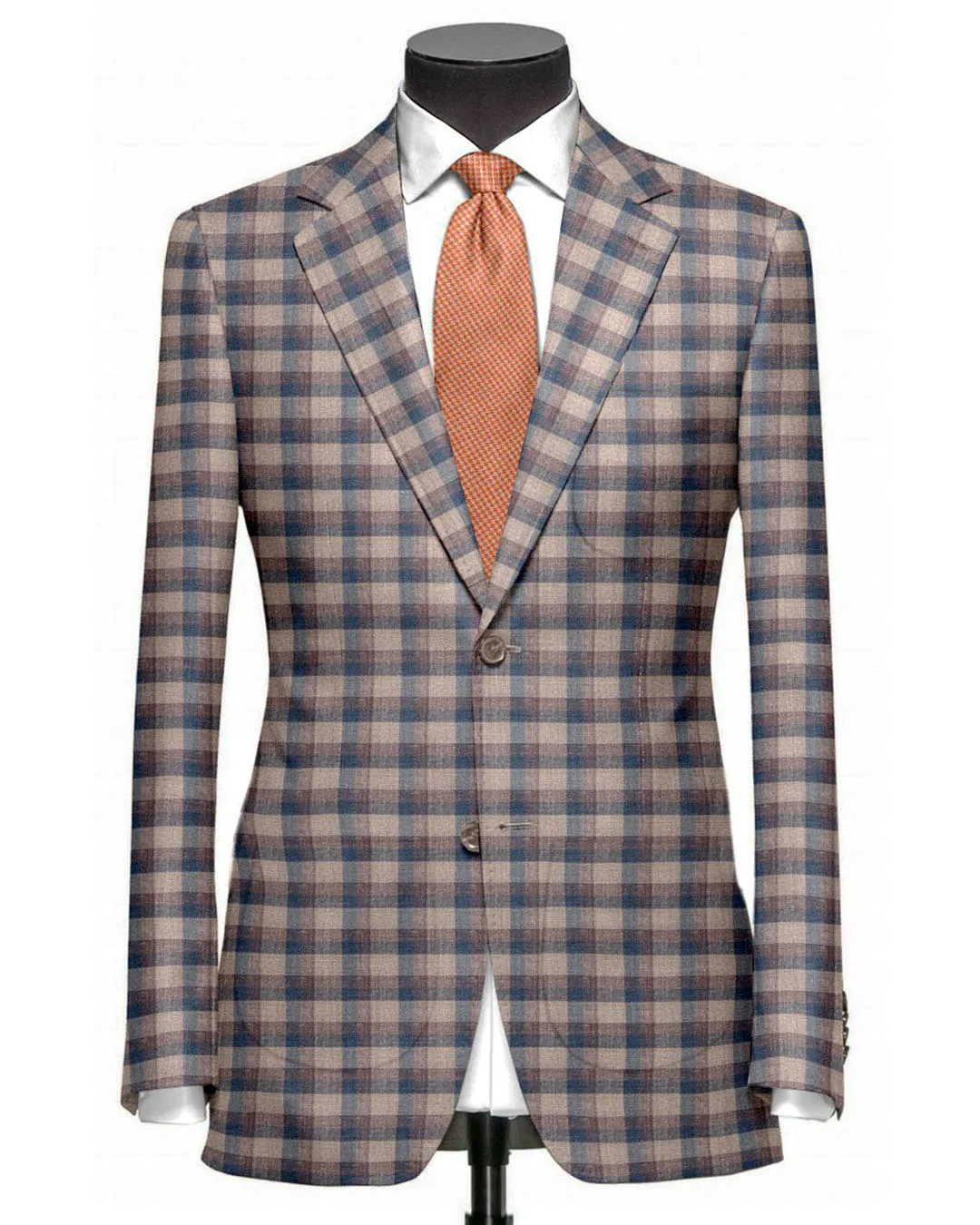 EThomas Light Peach Blue Voilet Checks  Jacket Button Closure