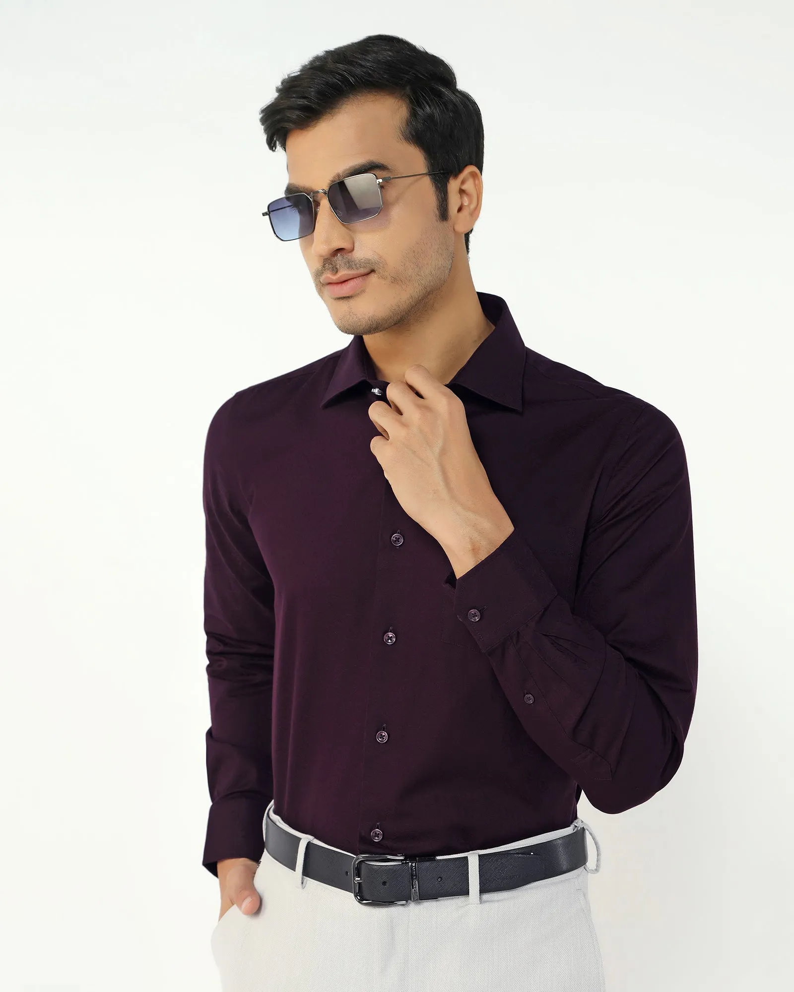 Wine Jacquard Shirt - Romeo Anti Pill Technology