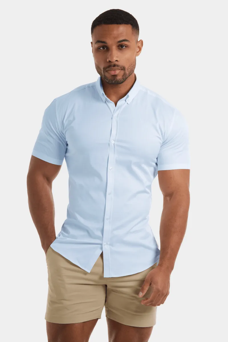 Military Inspired Athletic Fit Short Sleeve Signature Shirt in Blue