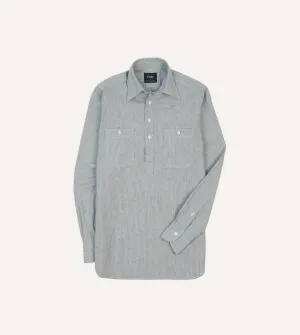 Blue Hickory Stripe Cotton Long Point Collar Popover Shirt Travel Essential Ombre look