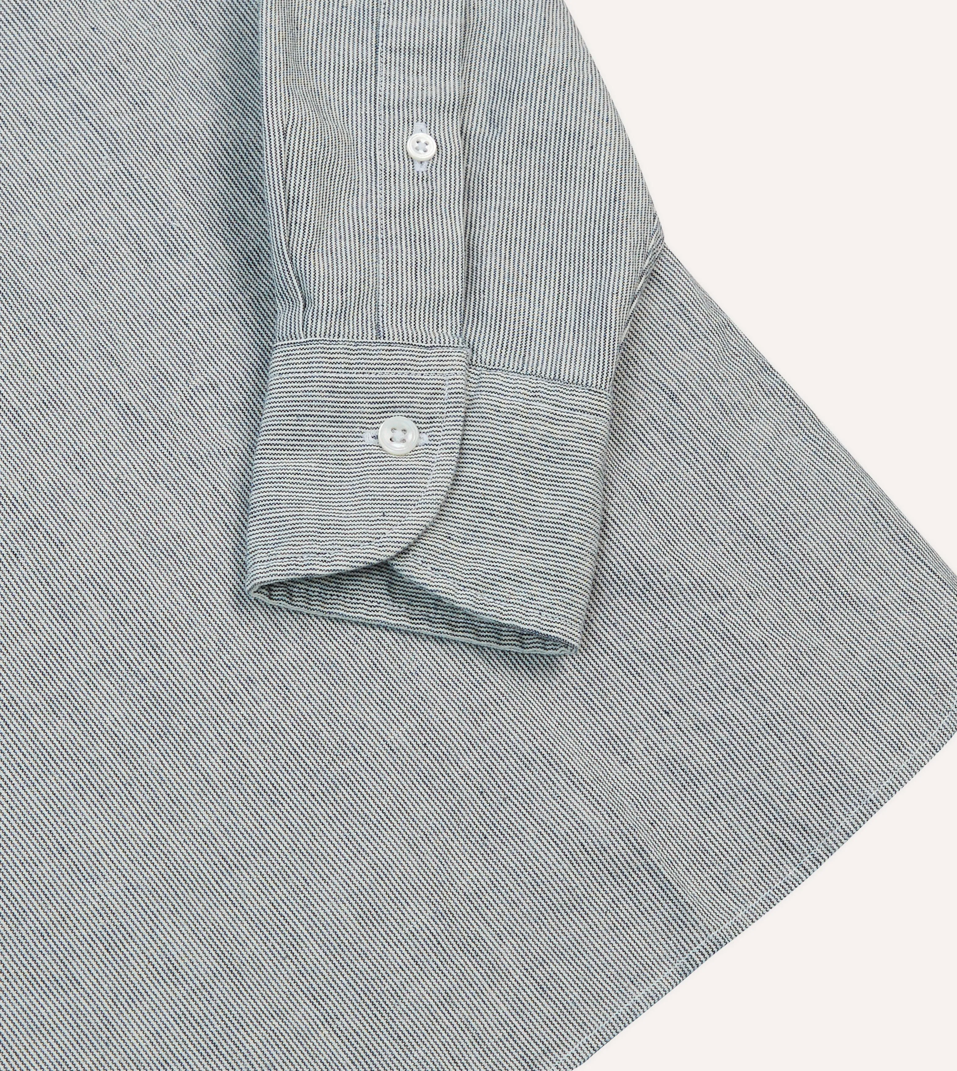 Blue Hickory Stripe Cotton Long Point Collar Popover Shirt Comfort-First