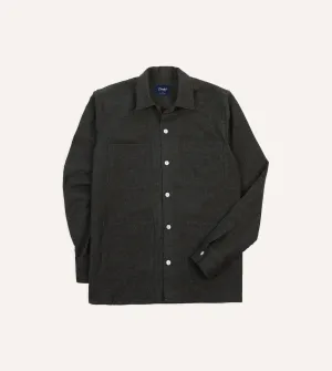 Grey Wool Four-Pocket Camp Collar Work Shirt Hidden Placket