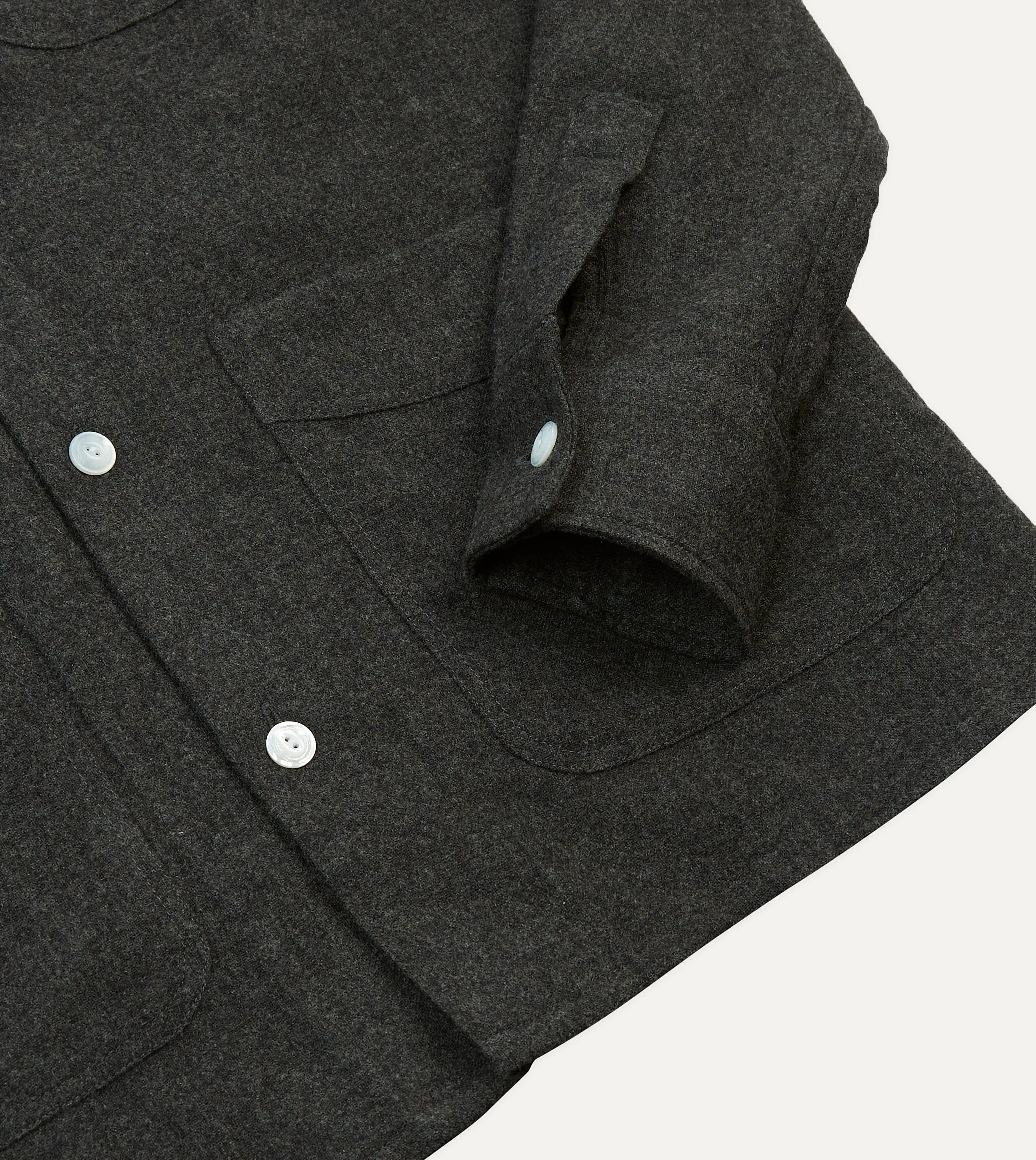 Pocket Detailing Grey Wool Four-Pocket Camp Collar Work Shirt
