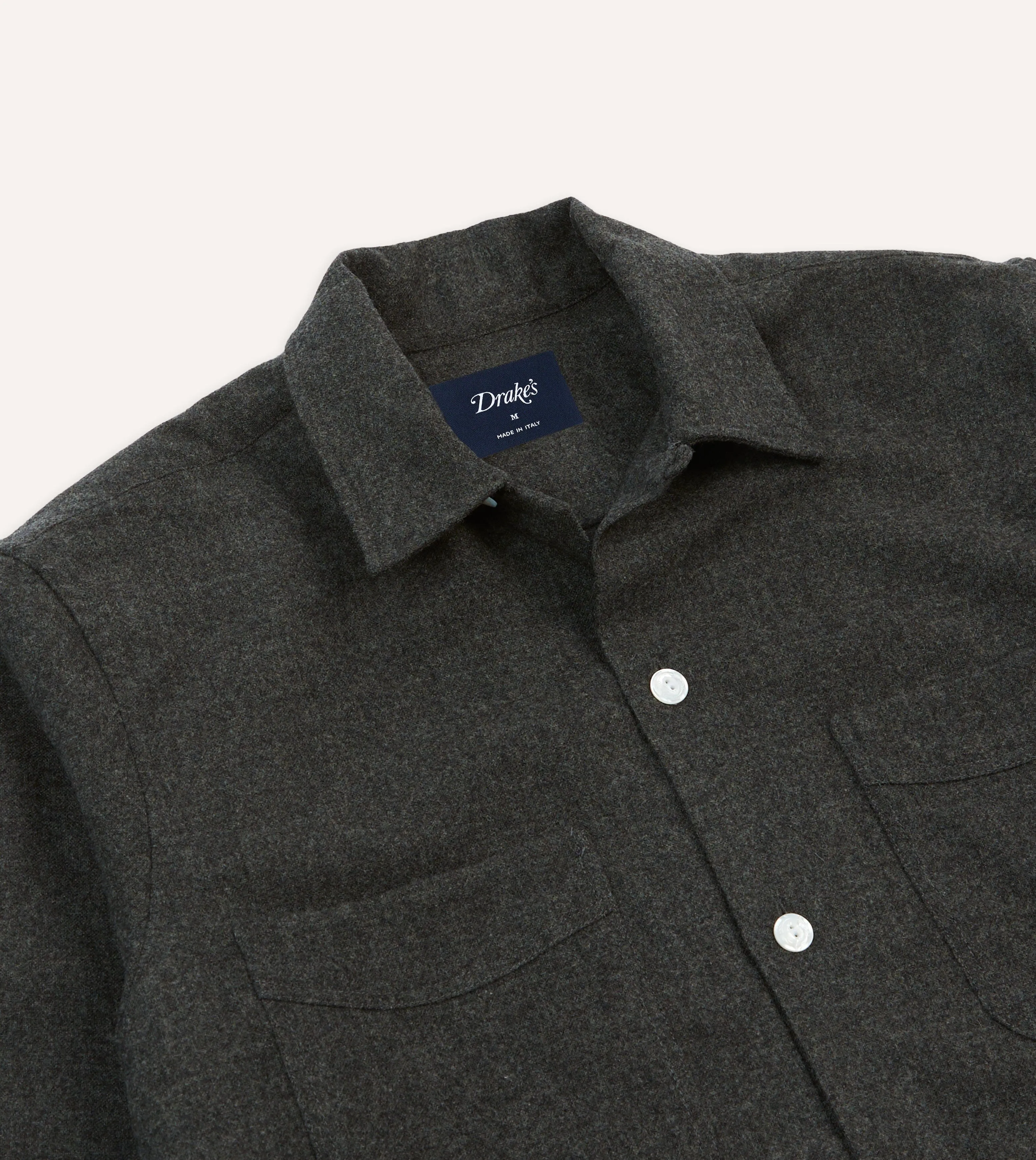 Grey Wool Four-Pocket Camp Collar Work Shirt Weekend Vibes Durable Stitching