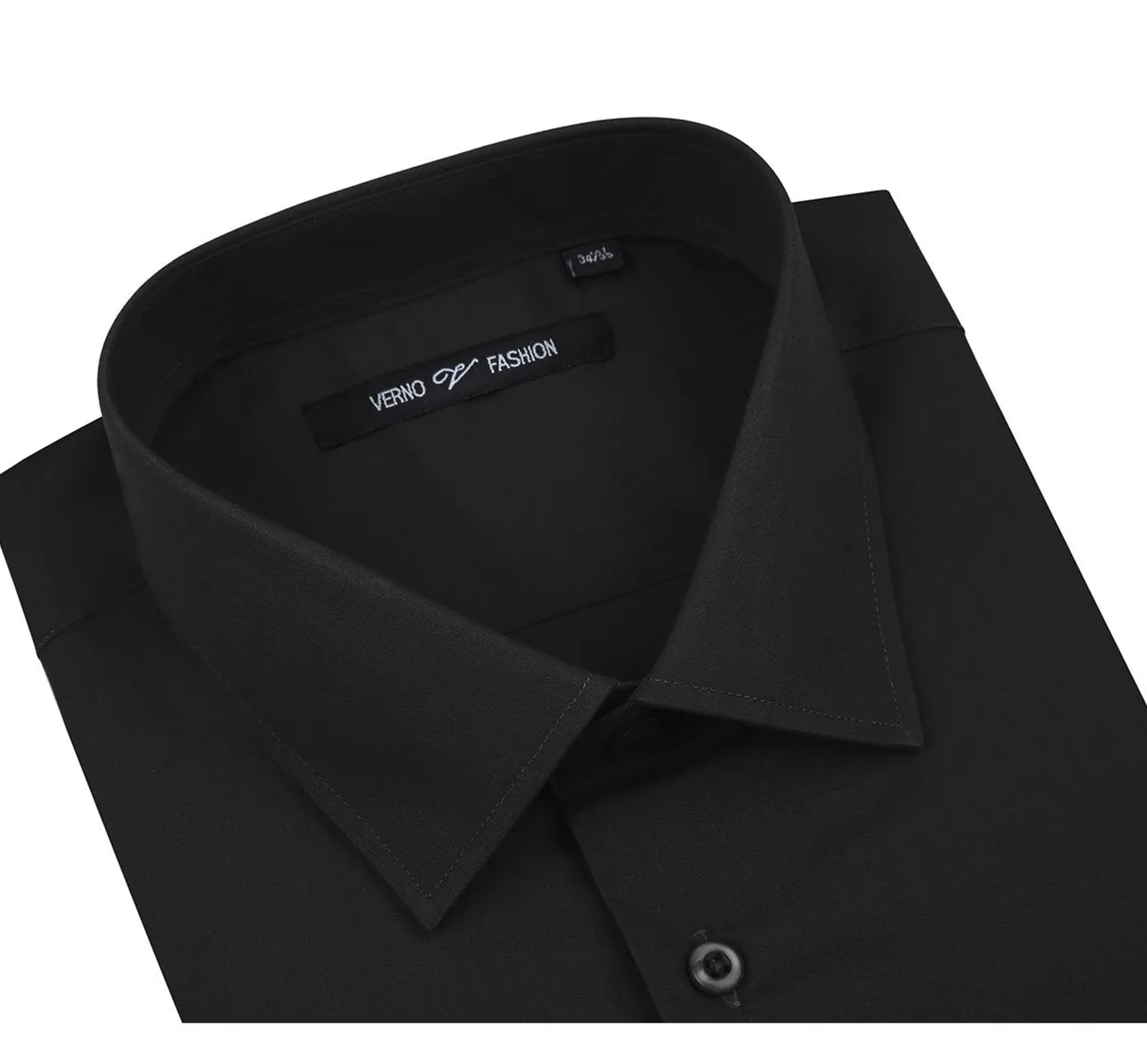VERNO Black Classic/Regular Fit Long Sleeve Spread Collar Dress Shirt TC22 Premium Quality