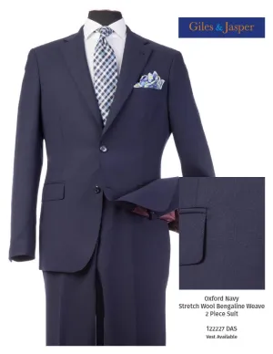 Giles & Jasper Suit W/Optional Vest Super 100's wool with Stretch in Navy Collar Stabilization System