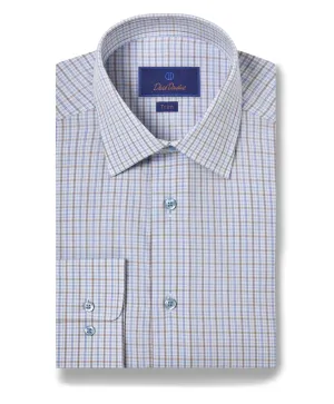 David Donahue Trim Fit Poplin Check Dress Shirt in Blue/Dune networking event