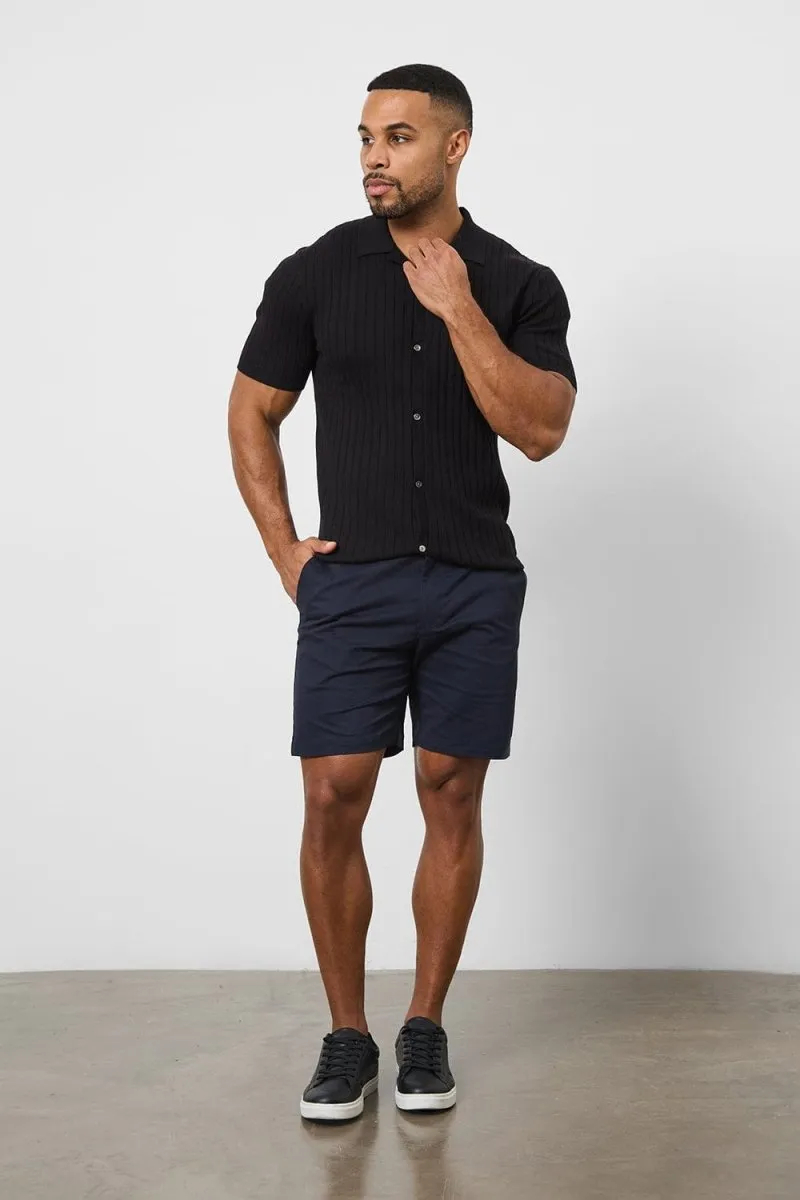 Double Layered Panels Athletic Fit Chino Shorts 7'' in Navy