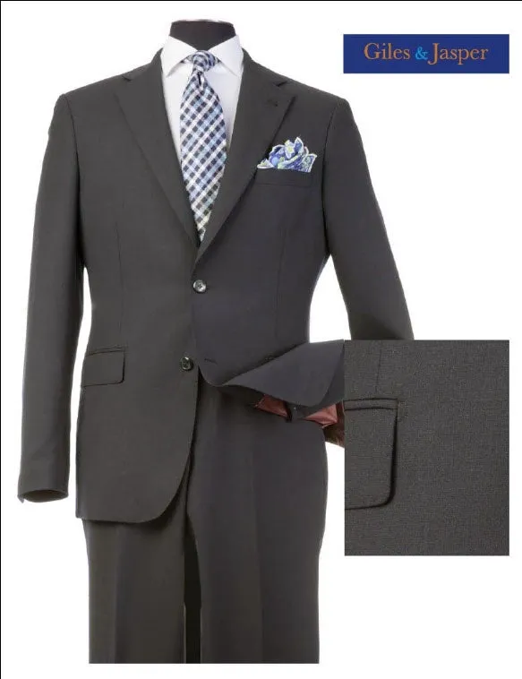Giles & Jasper Suit W/Optional Vest Super 100's wool with Stretch in Graphite Weatherproof Construction