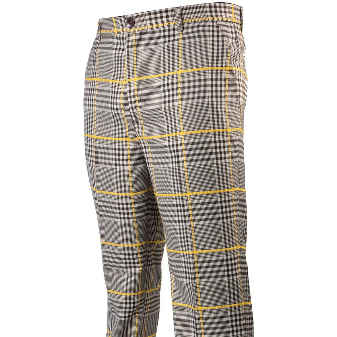 Easy Care Fabric Finish Comfort Control Plaid Brown Yellow Cream Pants