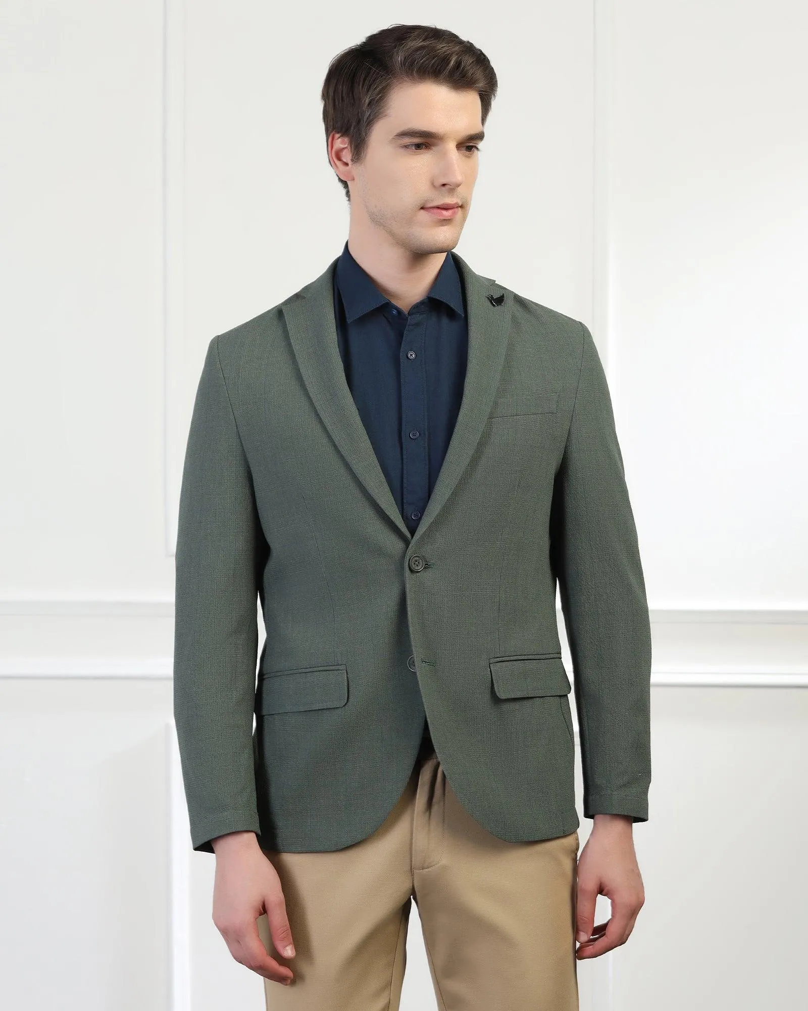 Three Layer Laminate Ultra Lightweight Design Casual Green Check Blazer - Marcus