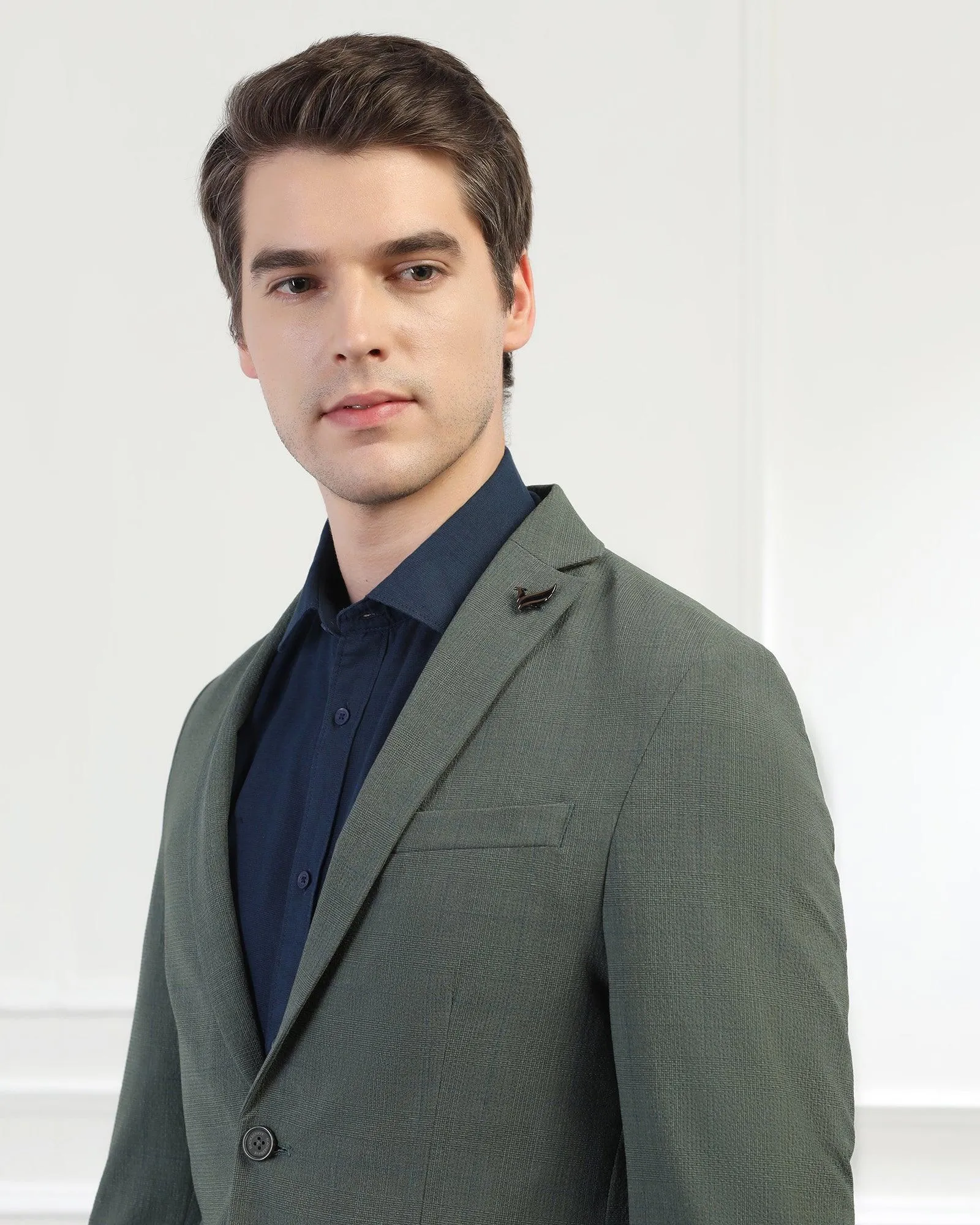 Anti Snag Fabric Slim Tailored Casual Green Check Blazer - Marcus