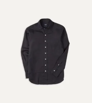 Dark Navy Linen Spread Collar Shirt Seasonal Wardrobe