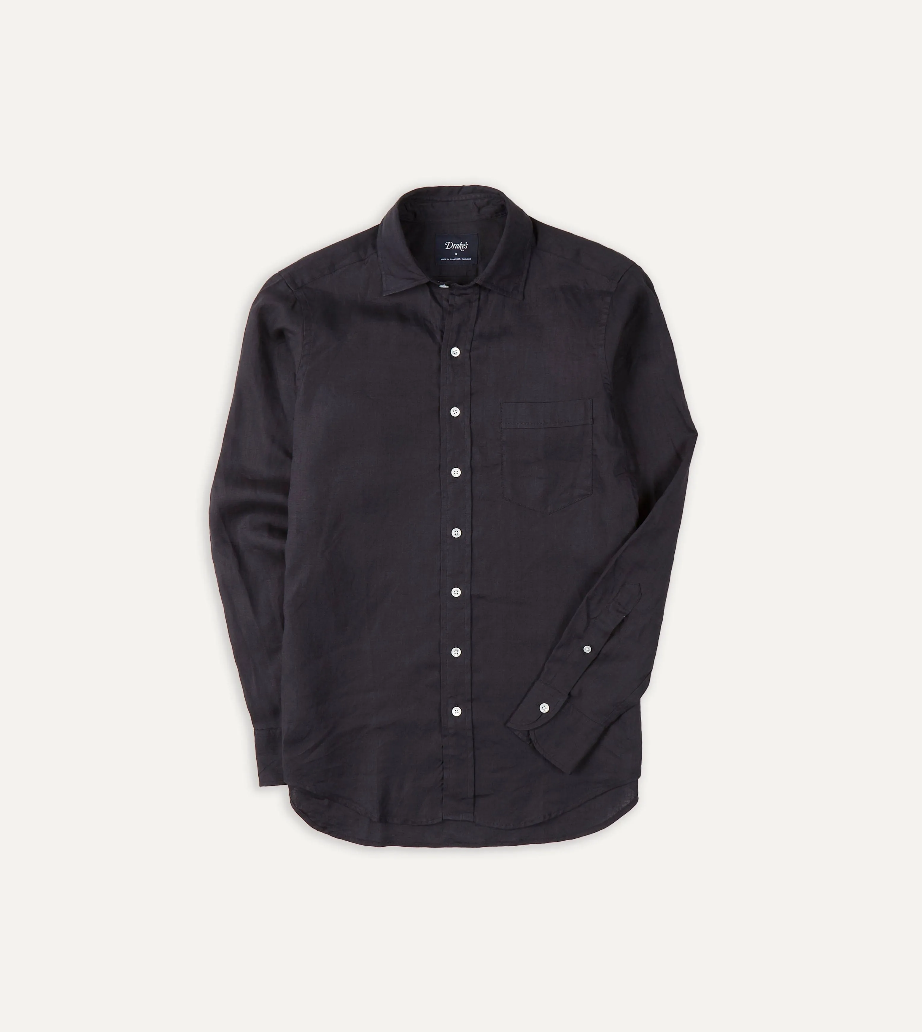Dark Navy Linen Spread Collar Shirt Seasonal Wardrobe