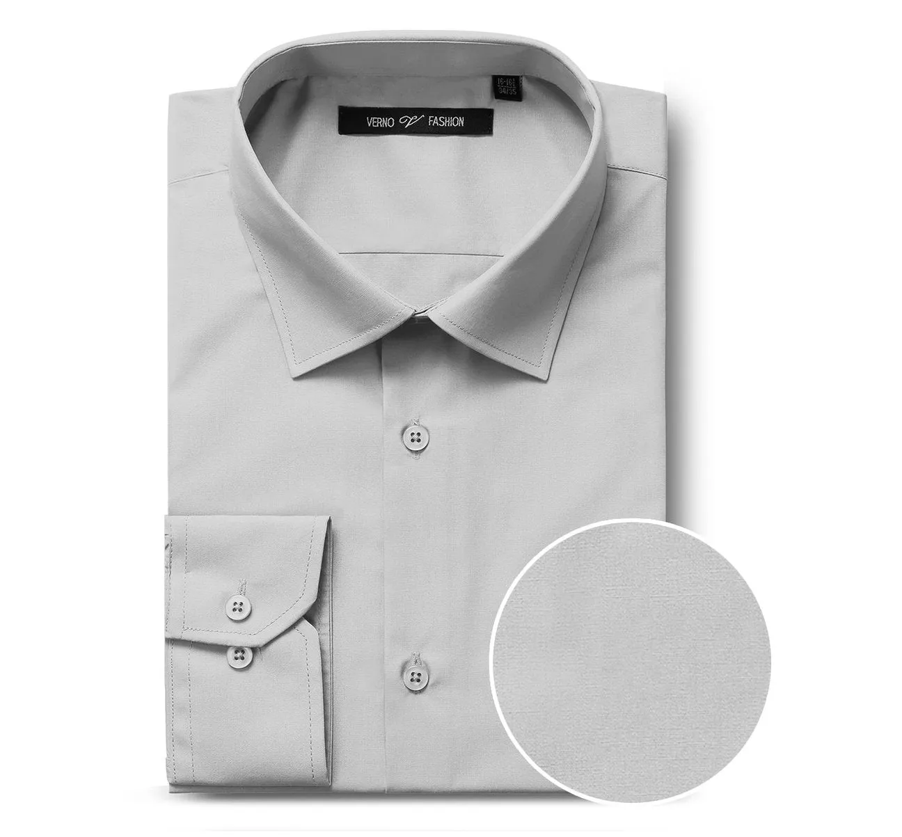 Regular Fit Multi Functional Pockets VERNO Grey Classic/Regular Fit Long Sleeve Spread Collar Dress Shirt TC629
