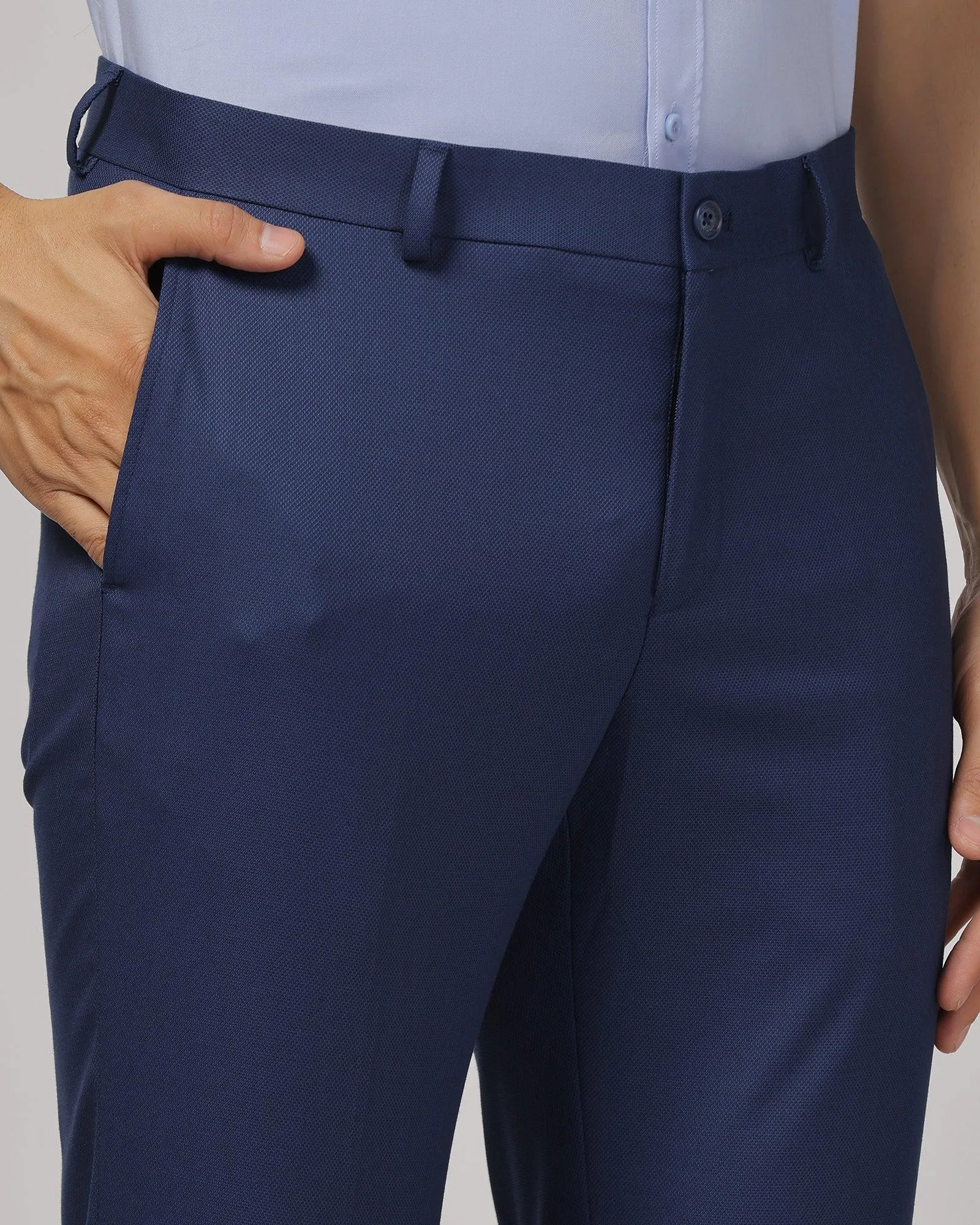 Slim Comfort B-95 Formal Navy Textured Trouser - Scout High Rise Design