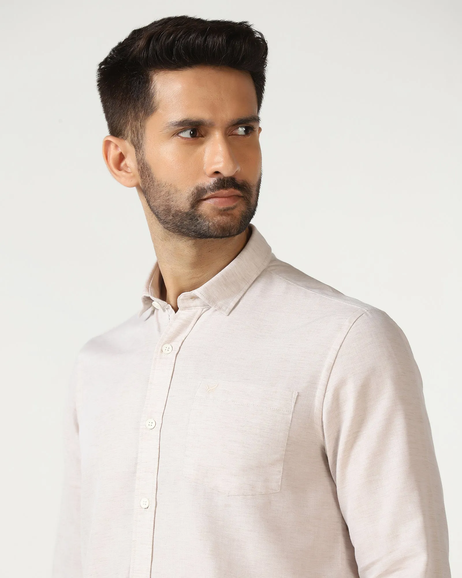 Wardrobe Must-Have Casual Beige Solid Shirt - Josko