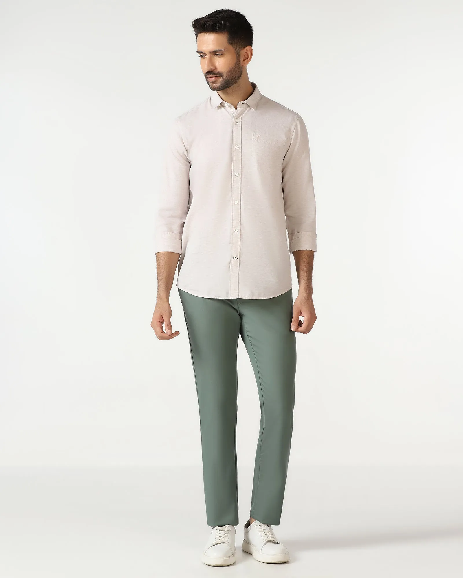 Casual Beige Solid Shirt - Josko Seamless Shoulder Construction