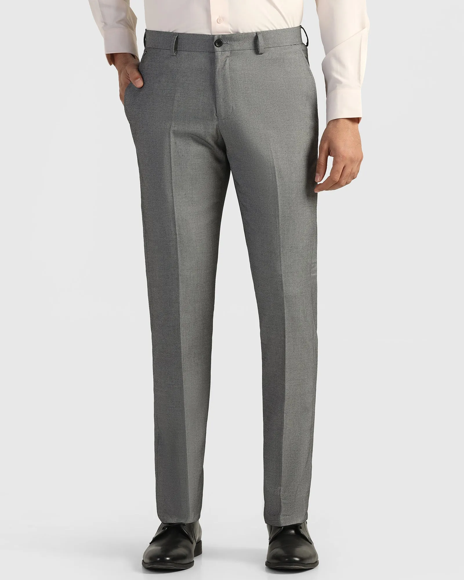 Slim Comfort B-95 Formal Grey Solid Trouser - Musk Non Tapered Leg Flexibility Built-In