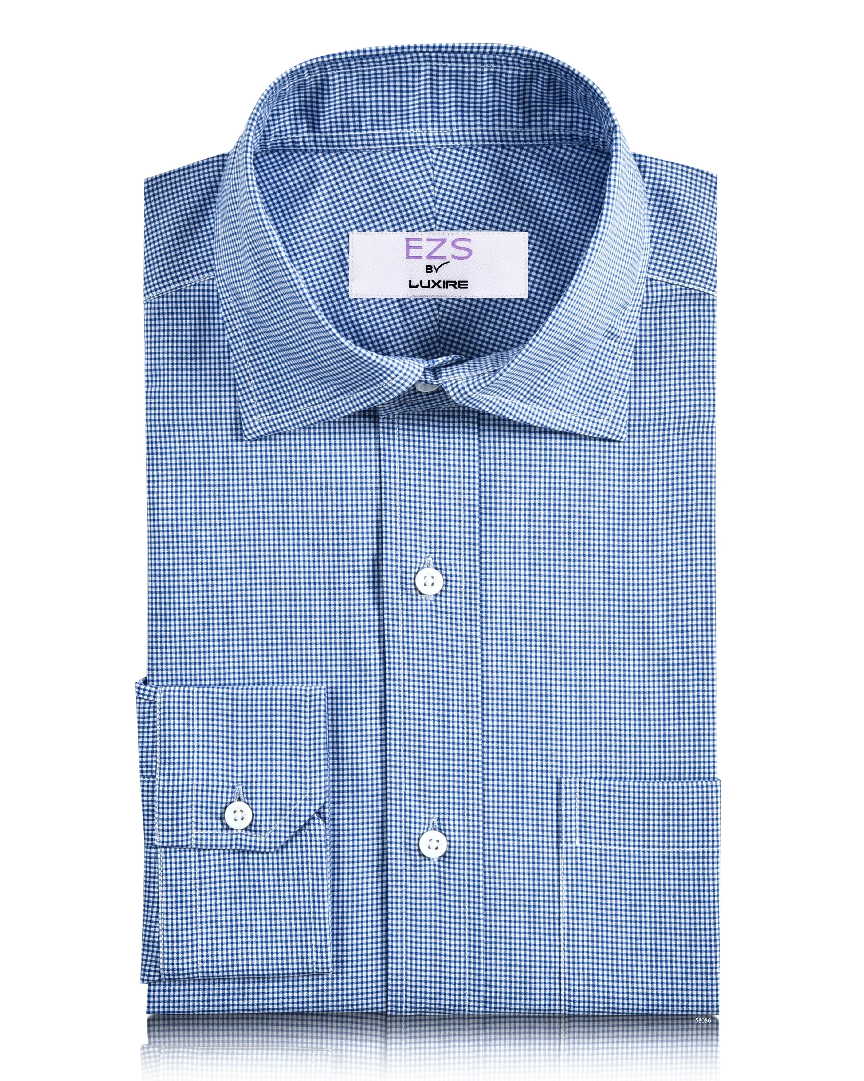 EZS Blue Micro Gingham Checks Shirt Outdoor Adventure Chic Ensemble