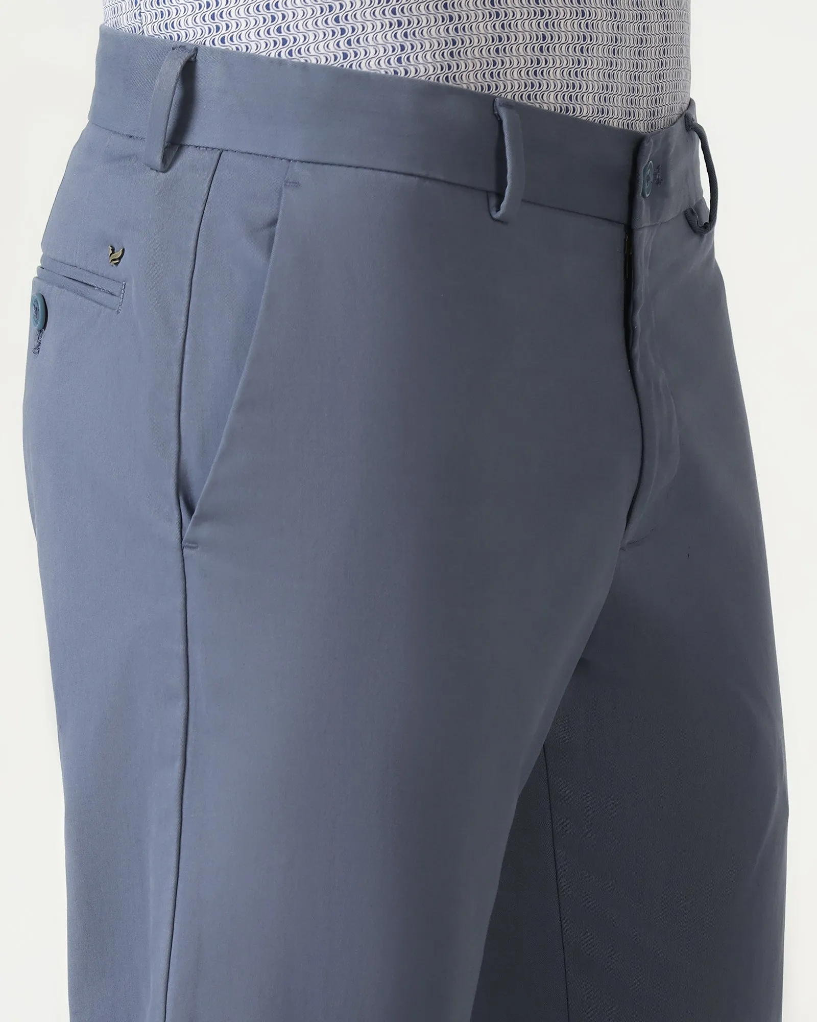 Slim Comfort B-95 Casual Blue Solid Khakis - Mario Durable Comfort