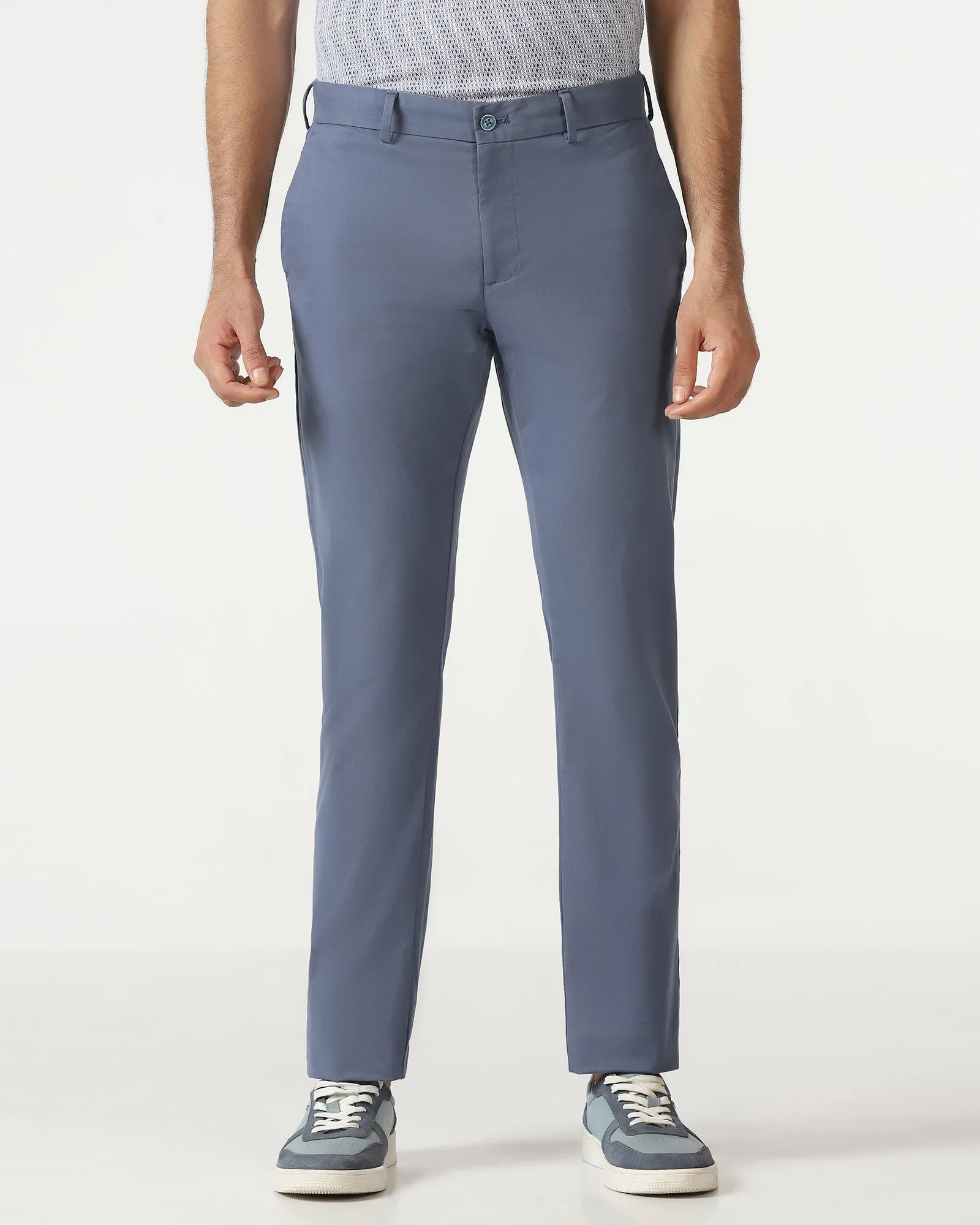 Slim Comfort B-95 Casual Blue Solid Khakis - Mario CompressionFitFabric