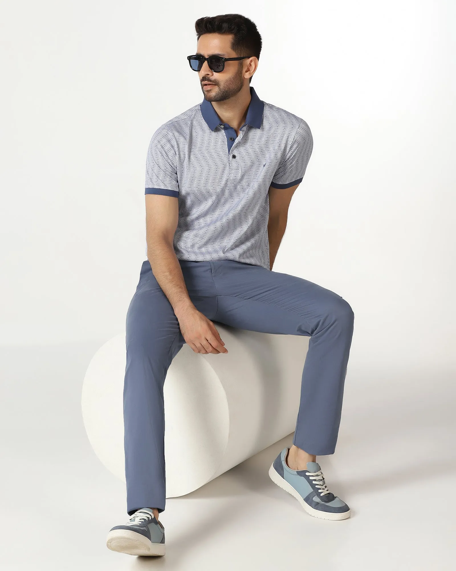 Easy Wear Slim Comfort B-95 Casual Blue Solid Khakis - Mario