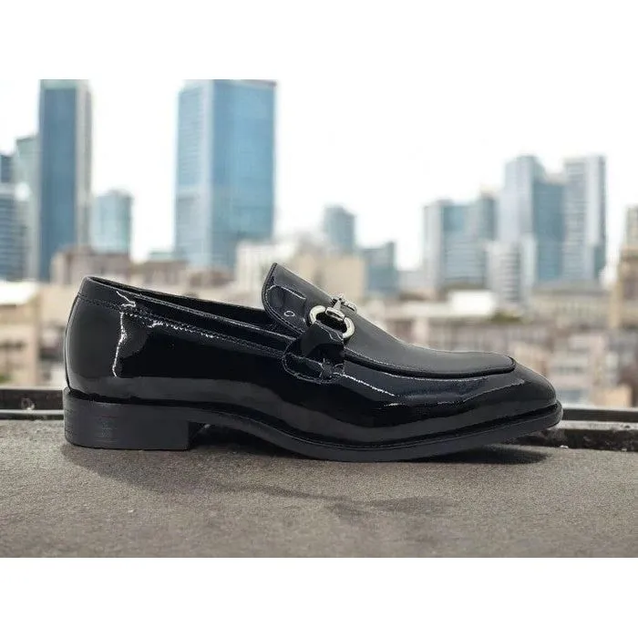 Carrucci Black Patent Leather Horsebit Buckle Loafer Dress Shoe - KS509-28P Soft Finish synthetic material