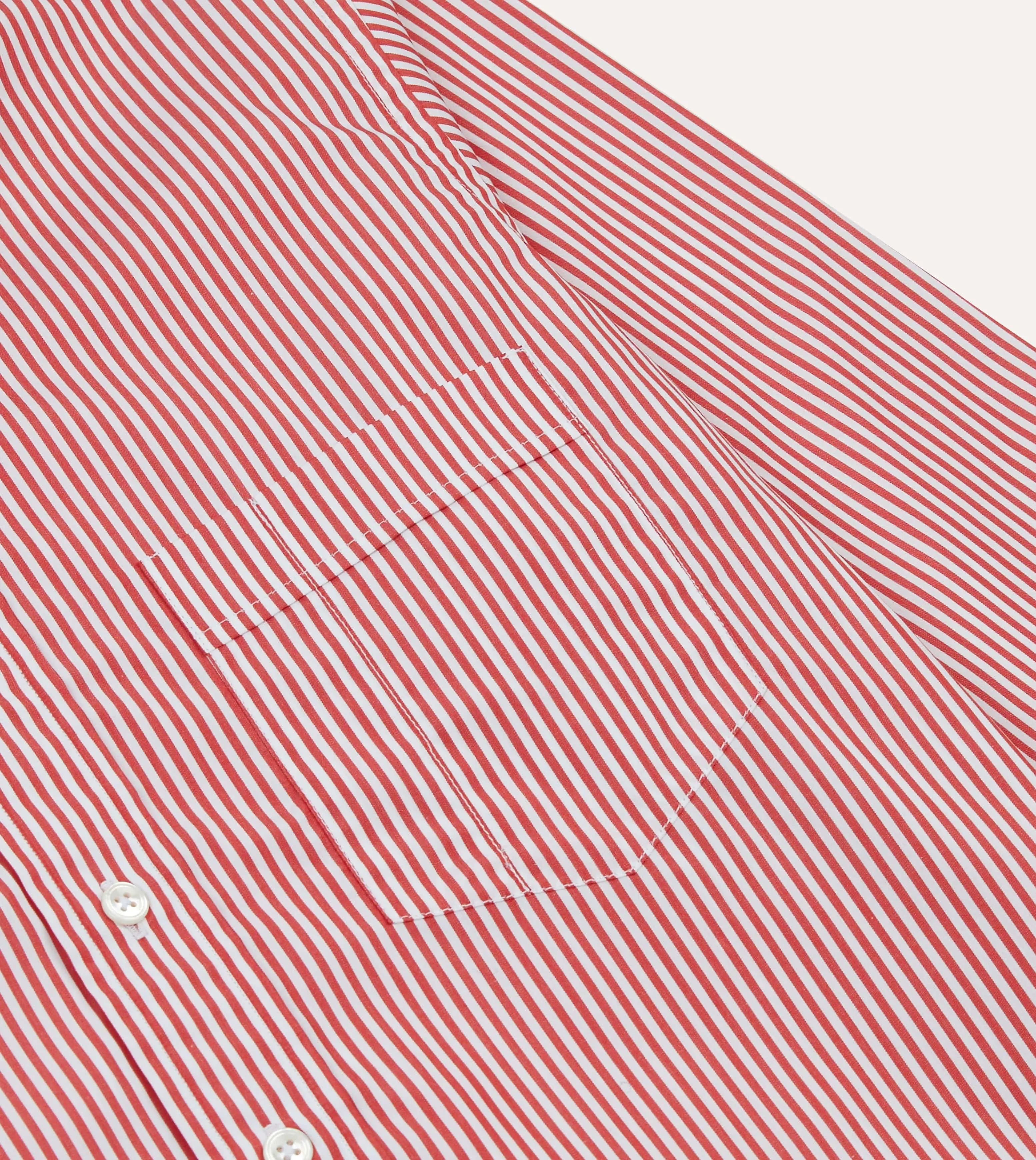 Red Narrow Stripe Cotton Poplin Button-Down Shirt tailored look Soft Touch Fabric