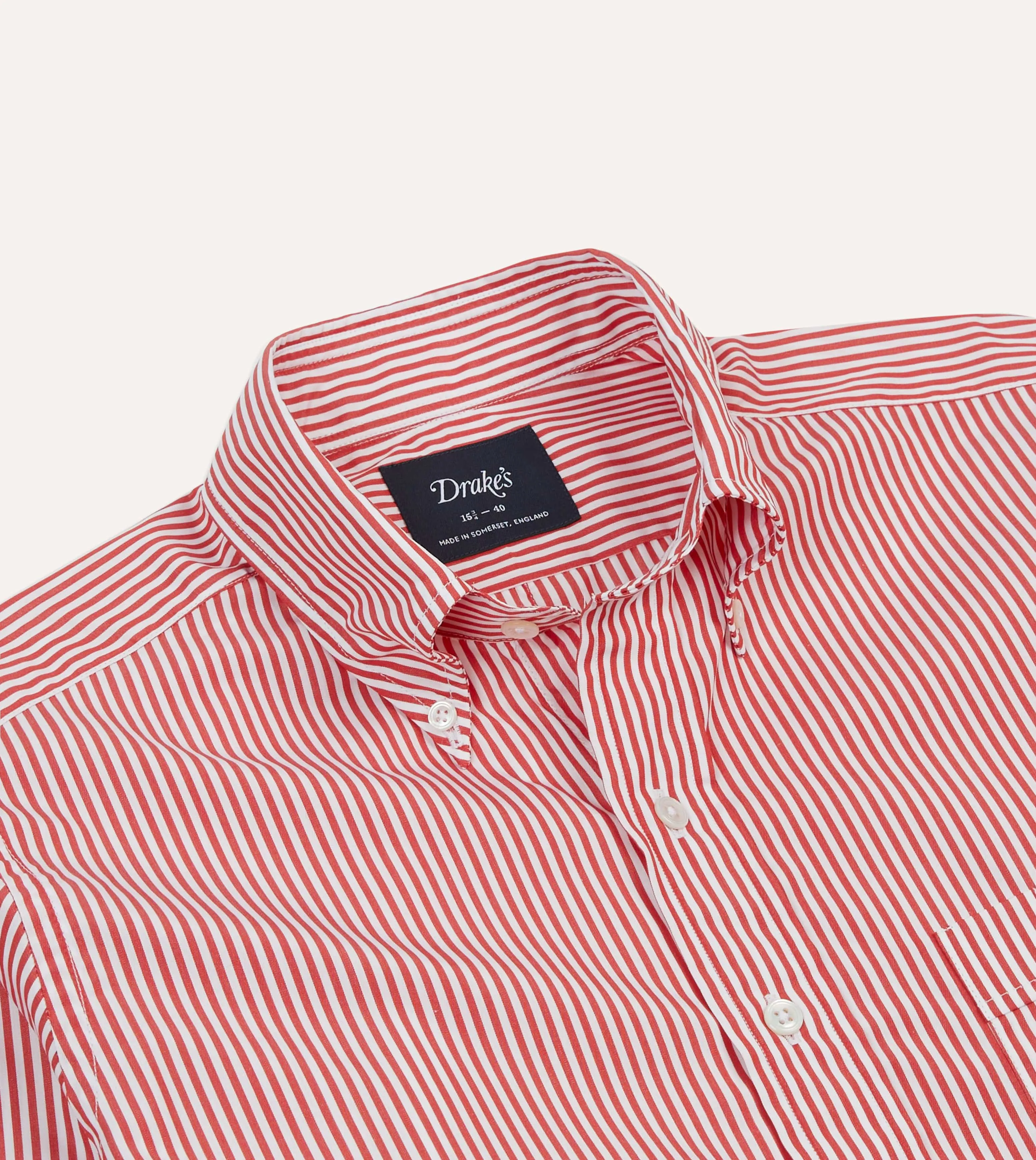 Red Narrow Stripe Cotton Poplin Button-Down Shirt Versatile Outfit