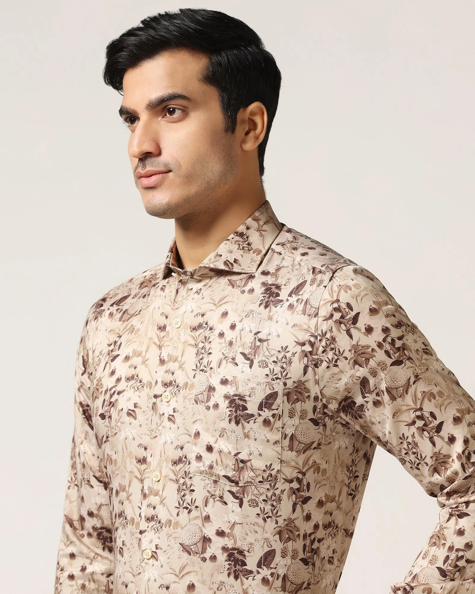 Quick Dry Construction handmade touch Formal Beige Printed Shirt - Fret
