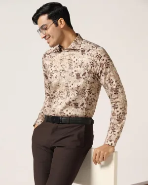 Lightweight Feel Formal Beige Printed Shirt - Fret