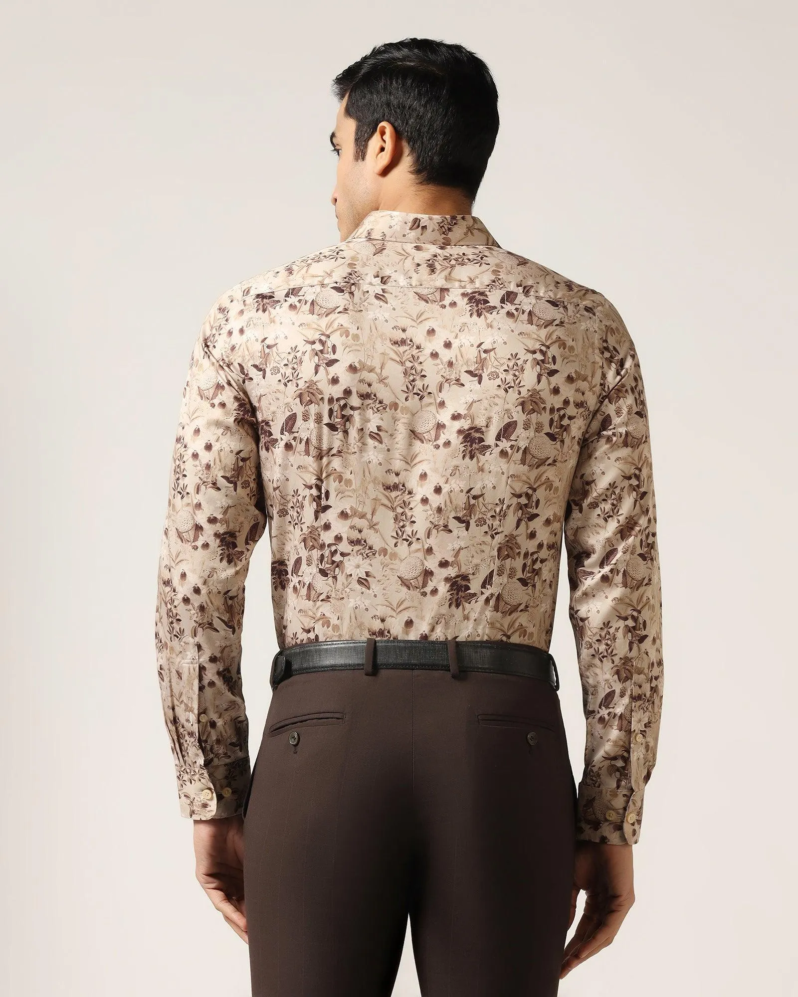 Soft Material Formal Beige Printed Shirt - Fret
