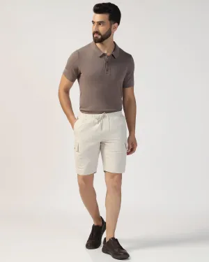 Sleek Fit Sporty Comfort Fit Linen Casual Natural Solid Shorts - Kin
