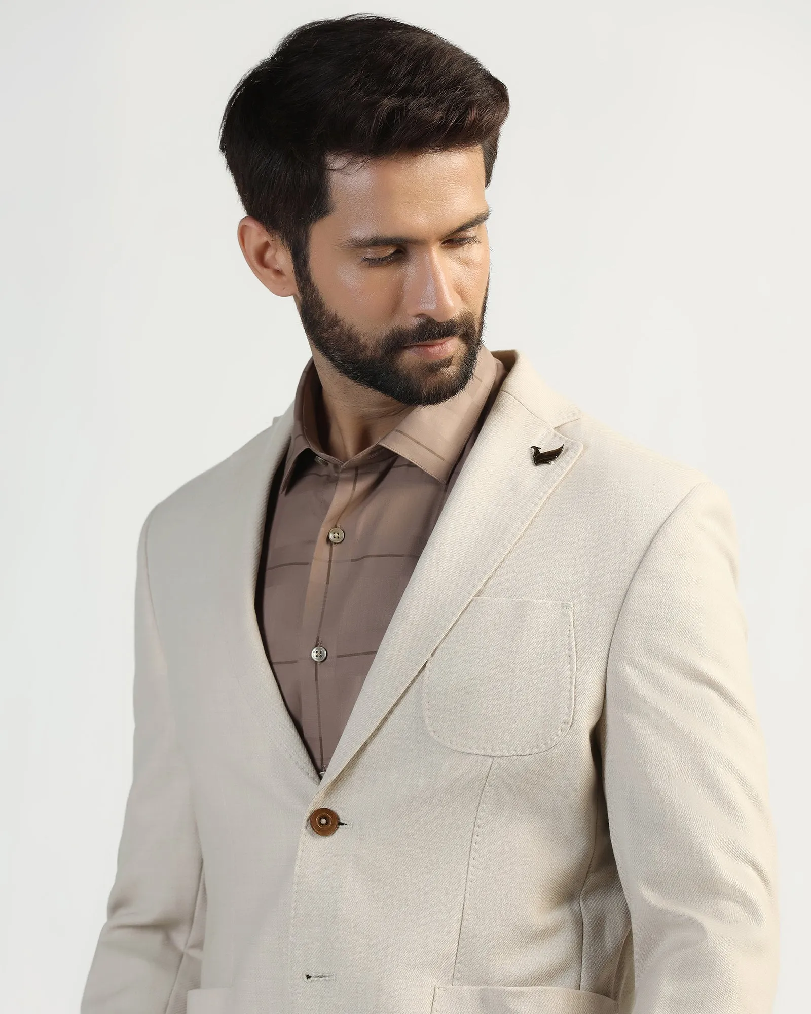 Glow In Dark Accents Luxe Formal Beige Solid Blazer - Soho