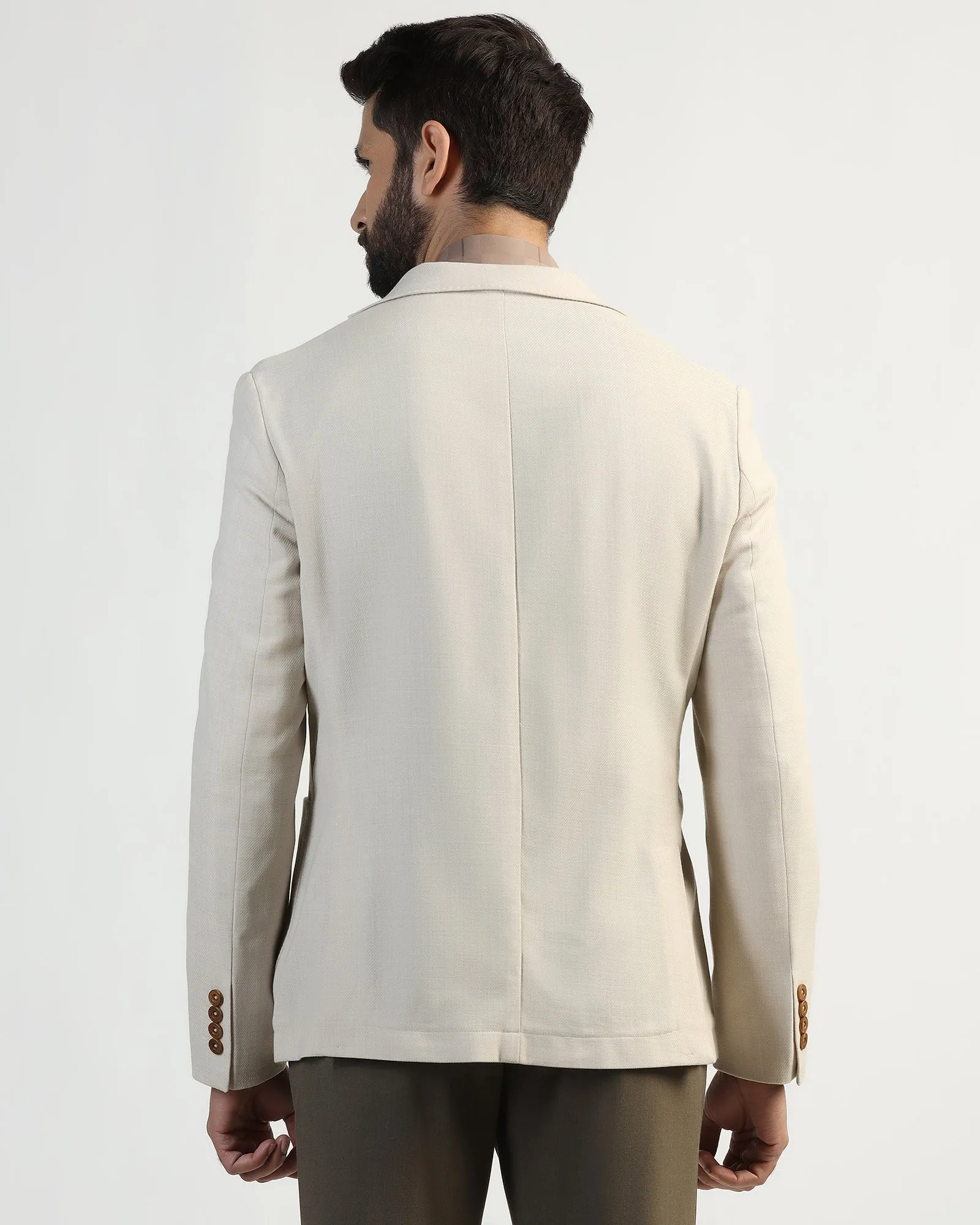 Luxe Formal Beige Solid Blazer - Soho Snap Button Luxury Appeal