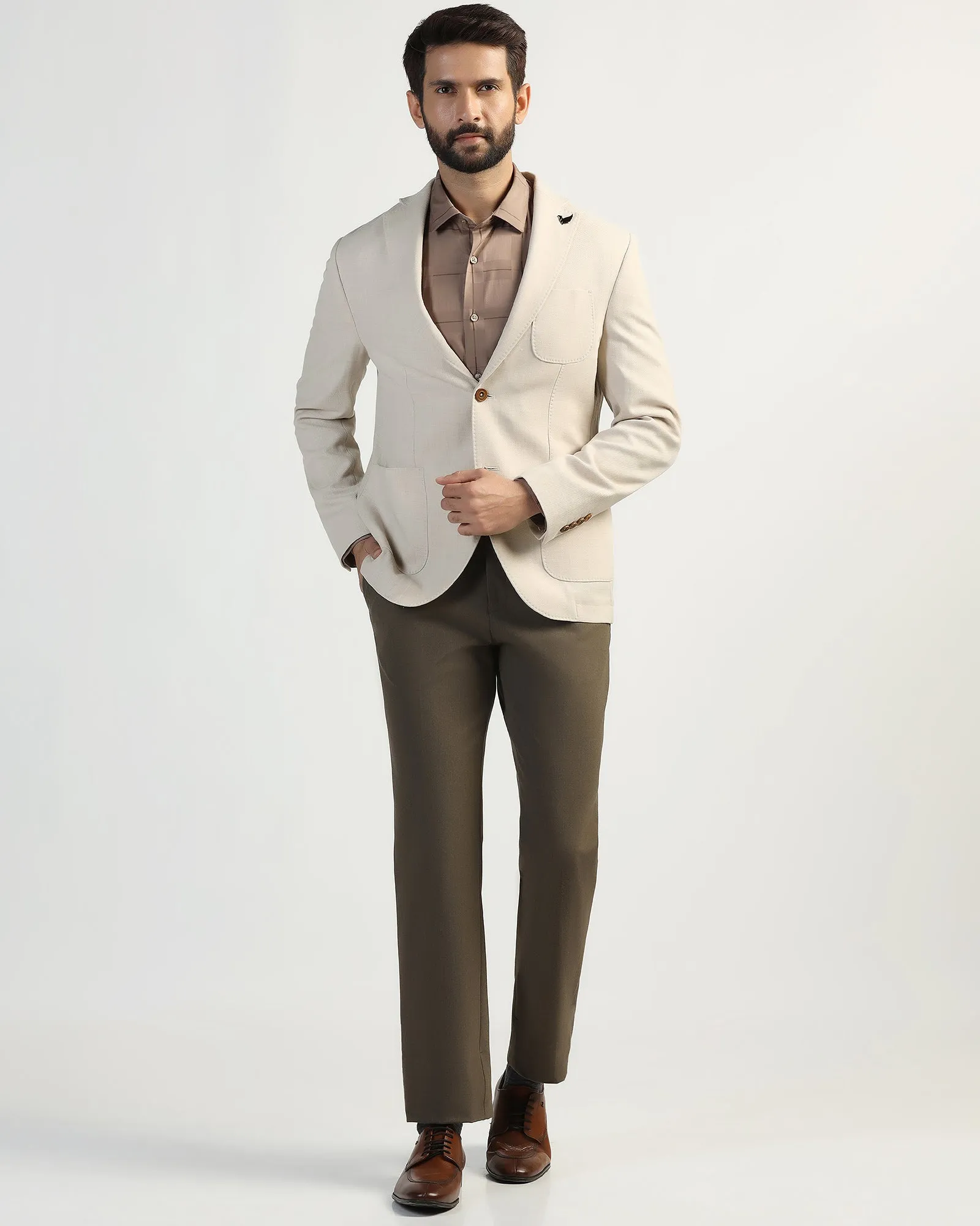 Easy Care Finish Anti Glare Trim Luxe Formal Beige Solid Blazer - Soho