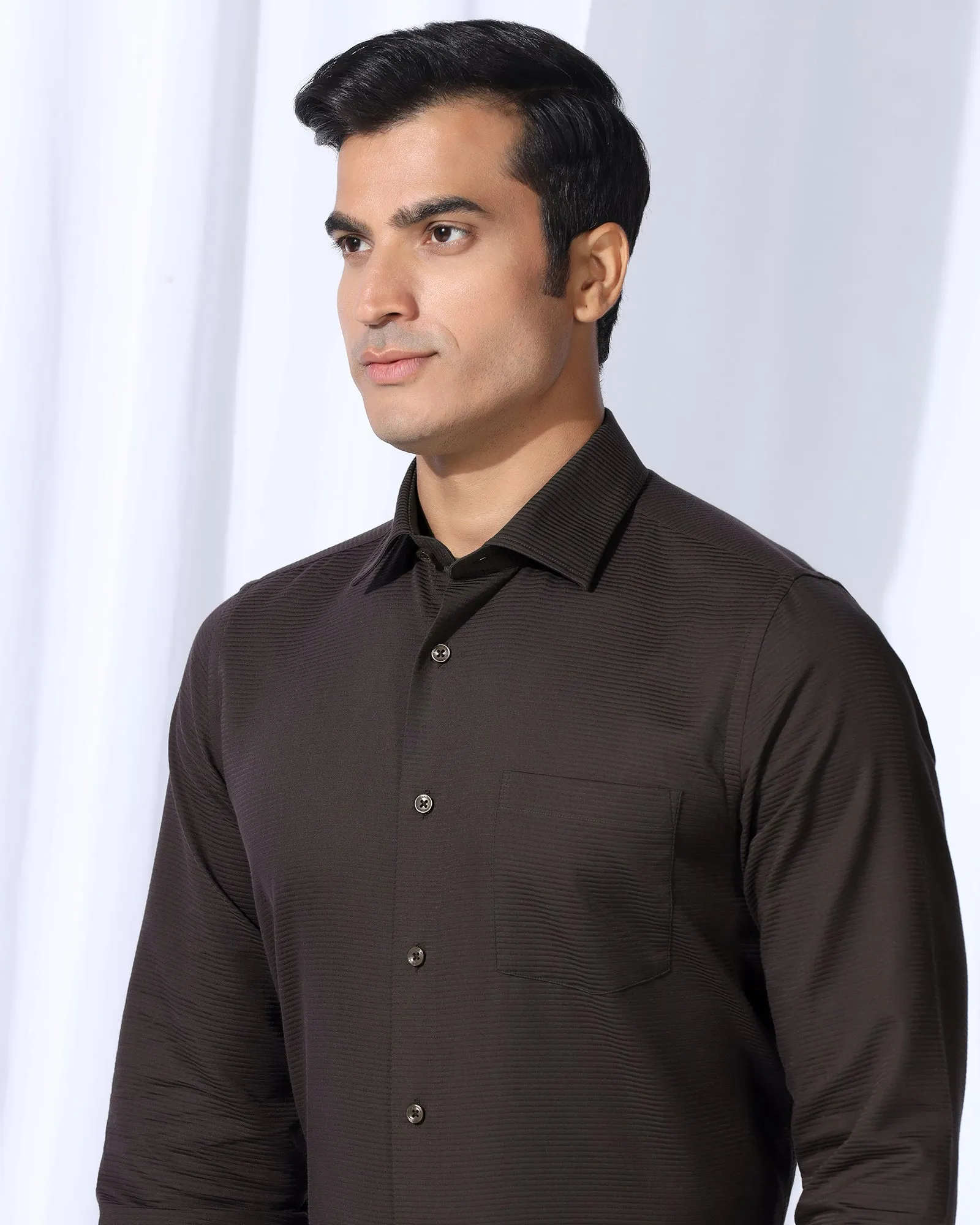 Formal Brown Stripe Shirt - Merlot Sleeveless Cut EasyCare Fabric