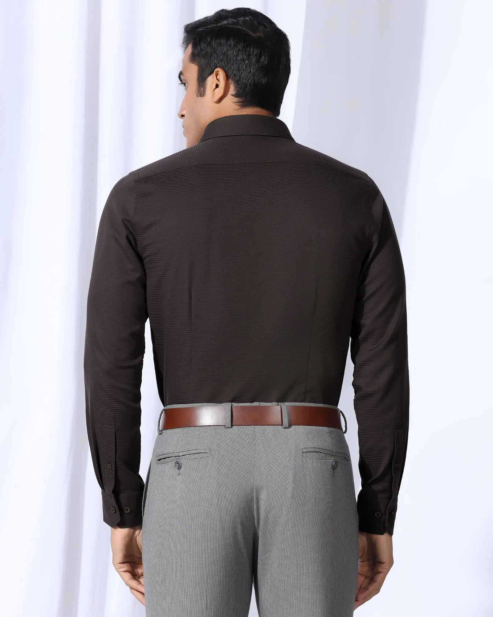 Day-To-Night Wear Flatlock stitching Formal Brown Stripe Shirt - Merlot