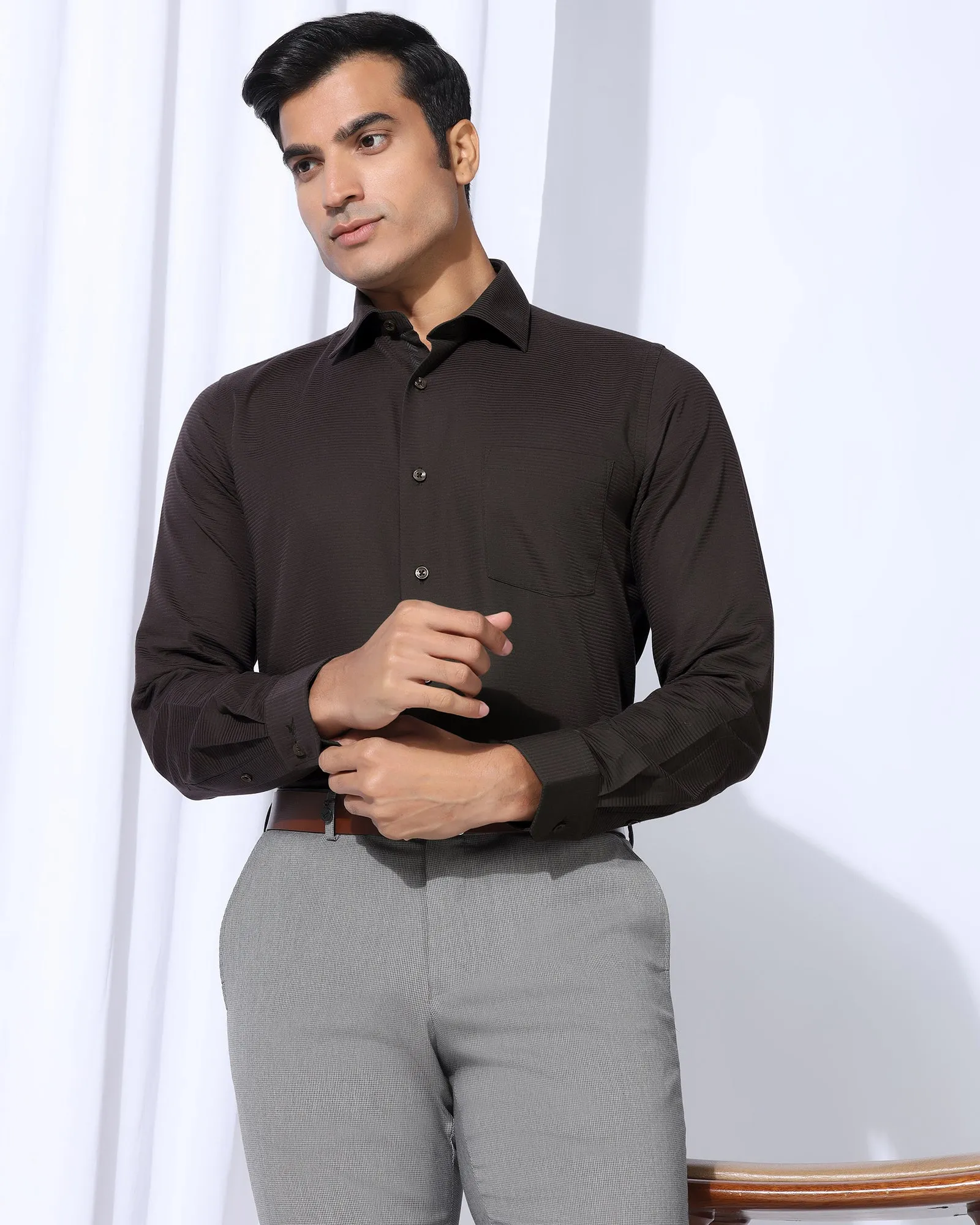 birthday party Spring Trend Formal Brown Stripe Shirt - Merlot